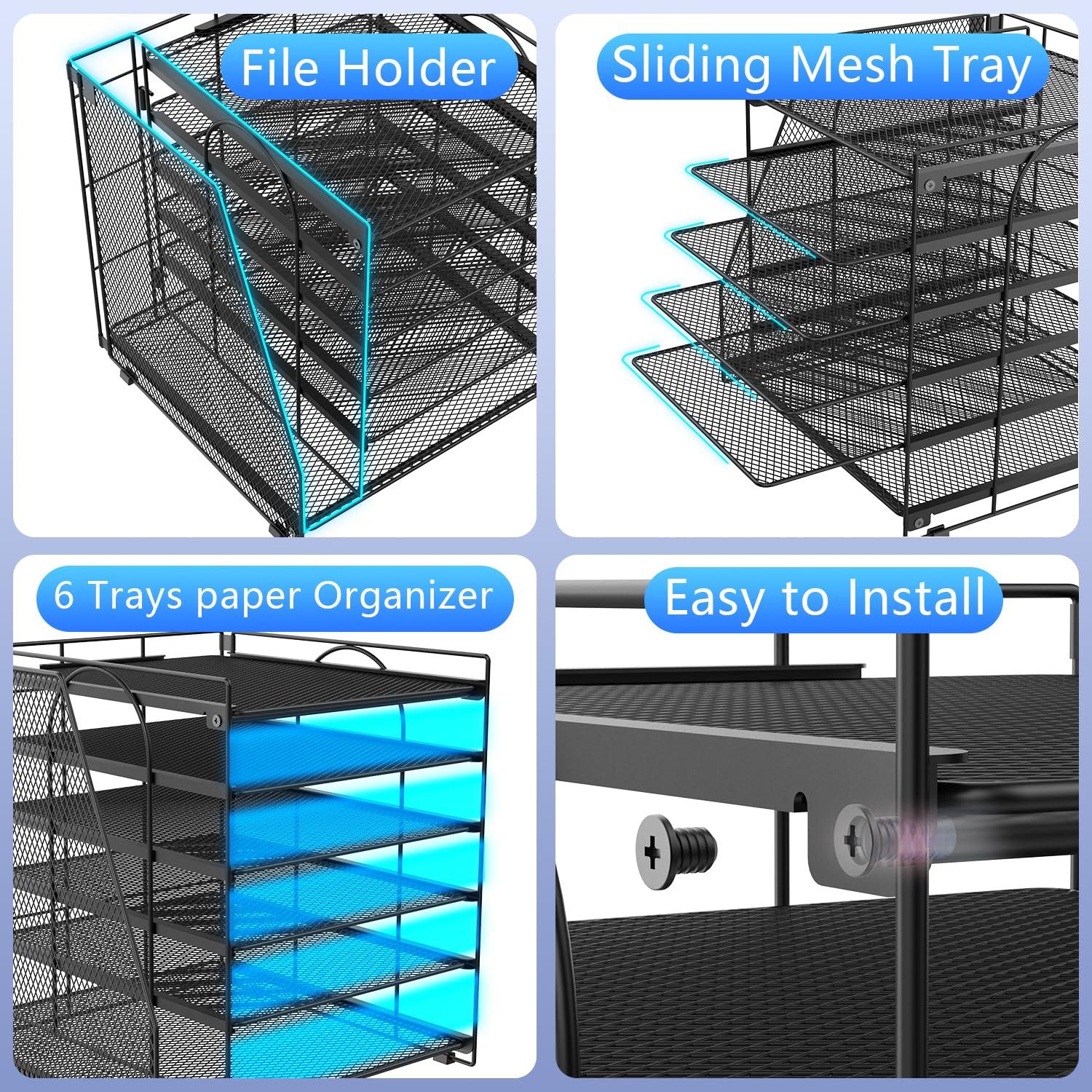 gianotter Desk Organizers and Accessories, 6-Tier Paper Organizer with File Holder, Document Organizer, Office Decor, Home Office Essentials(Black) - Image 5
