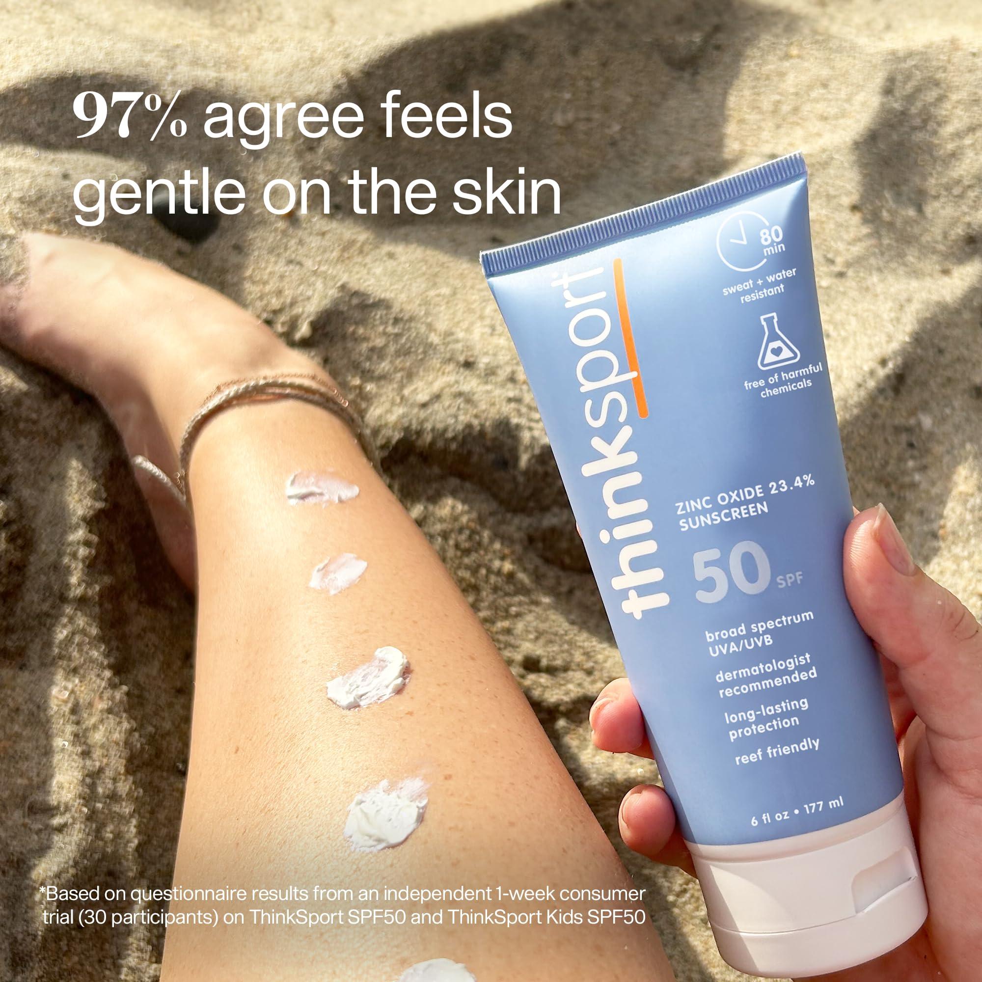 Thinksport SPF 50+ Mineral Sunscreen – Safe, Natural Sunblock for Sports & Active Use - Water Resistant Sun Cream –UVA/UVB Sun Protection – Vegan, Reef Friendly Lotion, 6oz - Image 3