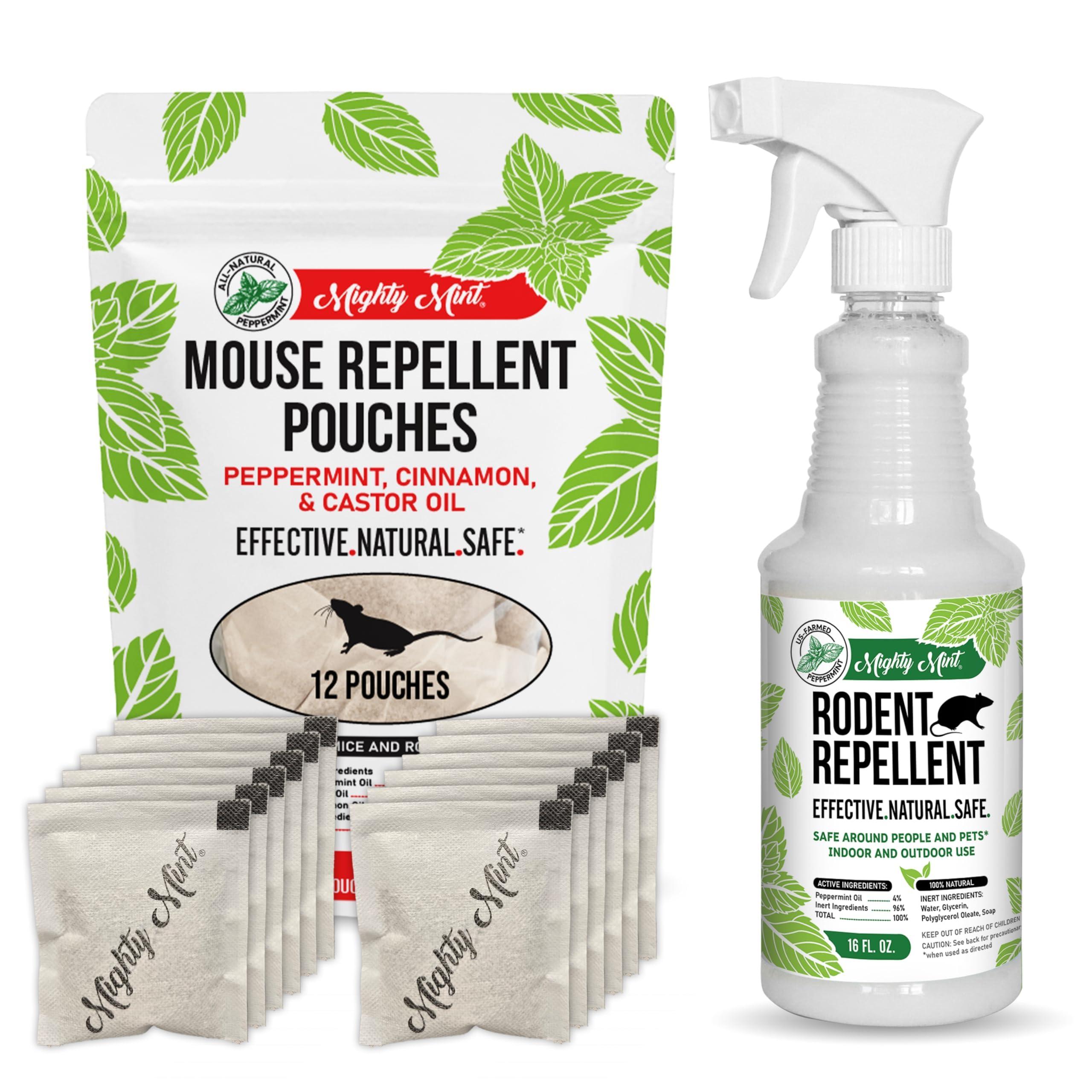 Mighty Mint Mouse Repellent Pouches & Rodent Repellent Spray Bundle