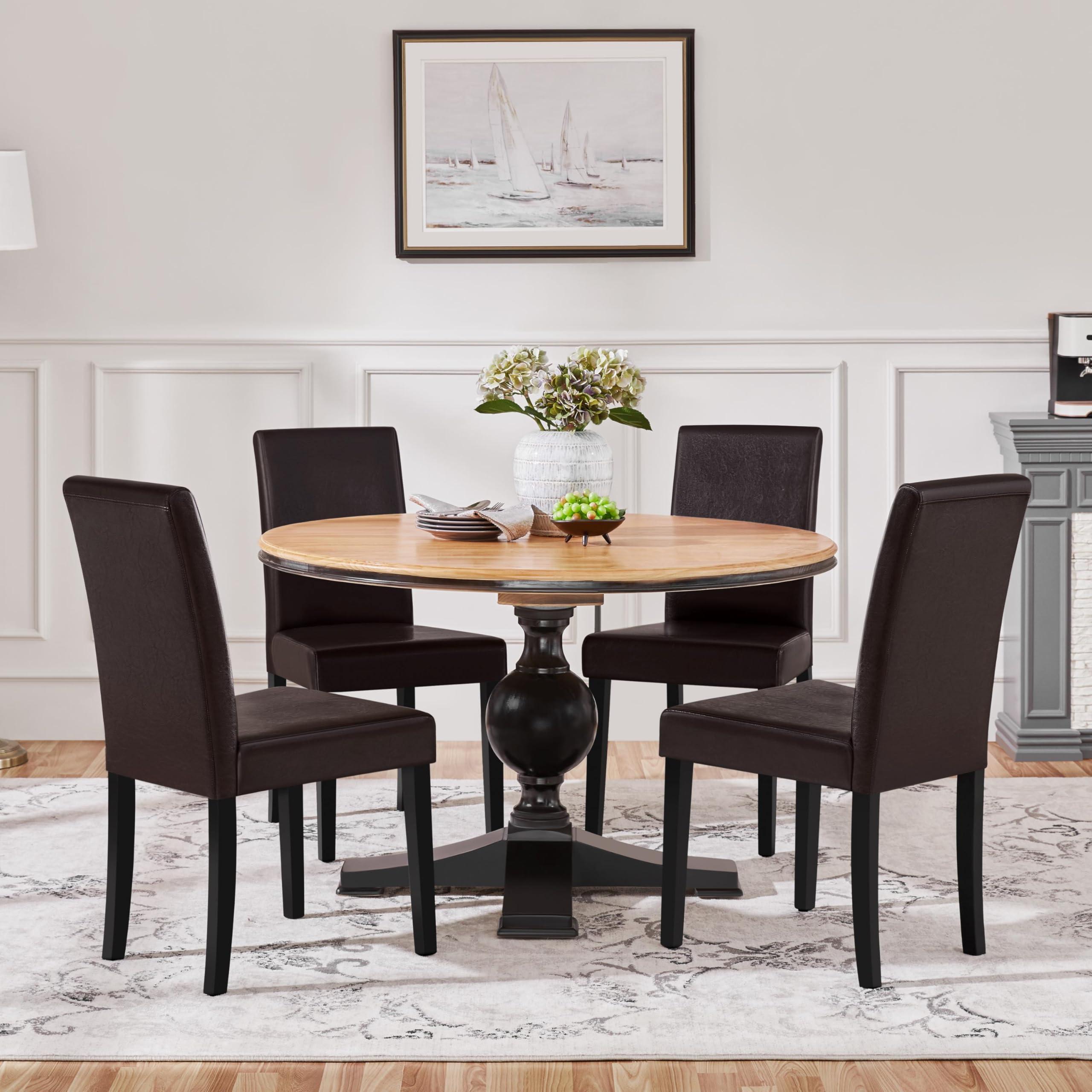 Yaheetech Dining Chairs Set of 4 PU Leather Dining Room Chairs with Waterproof Surface and Wood Legs for Kitchen Restaurant and Living Room, Dark Brown - Image 8