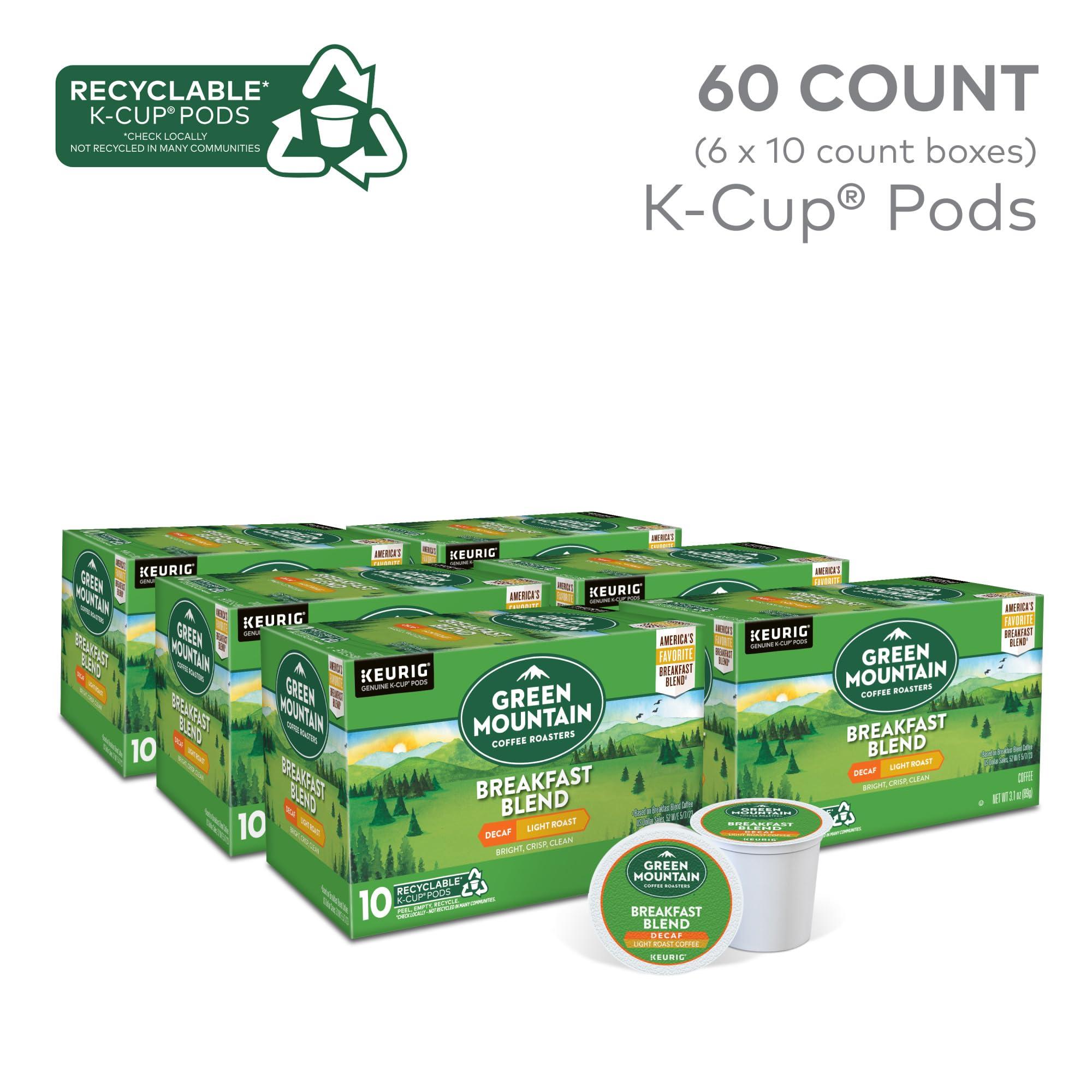 Green Mountain Coffee Roasters Breakfast Blend Decaf, Keurig Single Serve K-Cup Pods, Light Roast Coffee, 60 Count, (6 Packs of 10) - Image 2