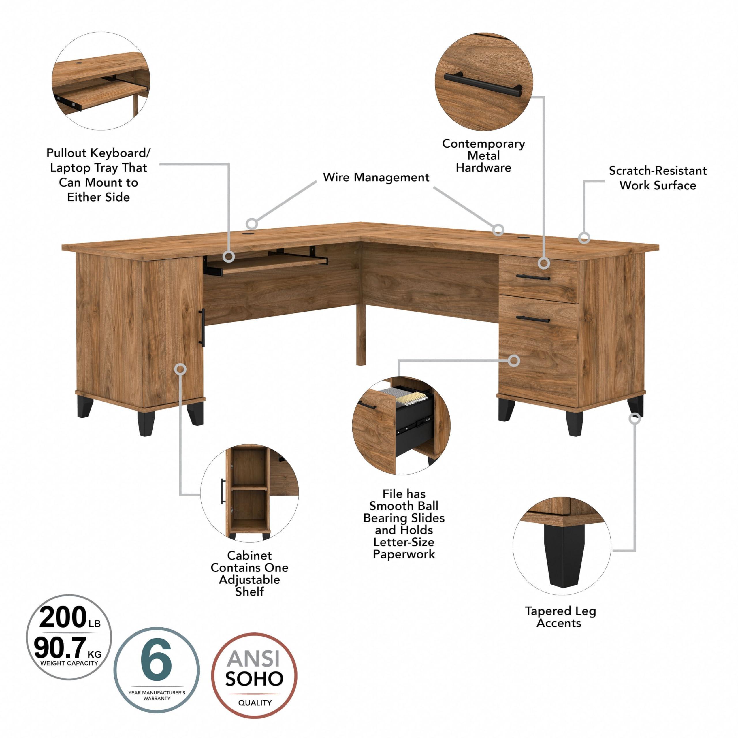 Bush Furniture Somerset 72W L Shaped Desk with Storage in Fresh Walnut - Image 5
