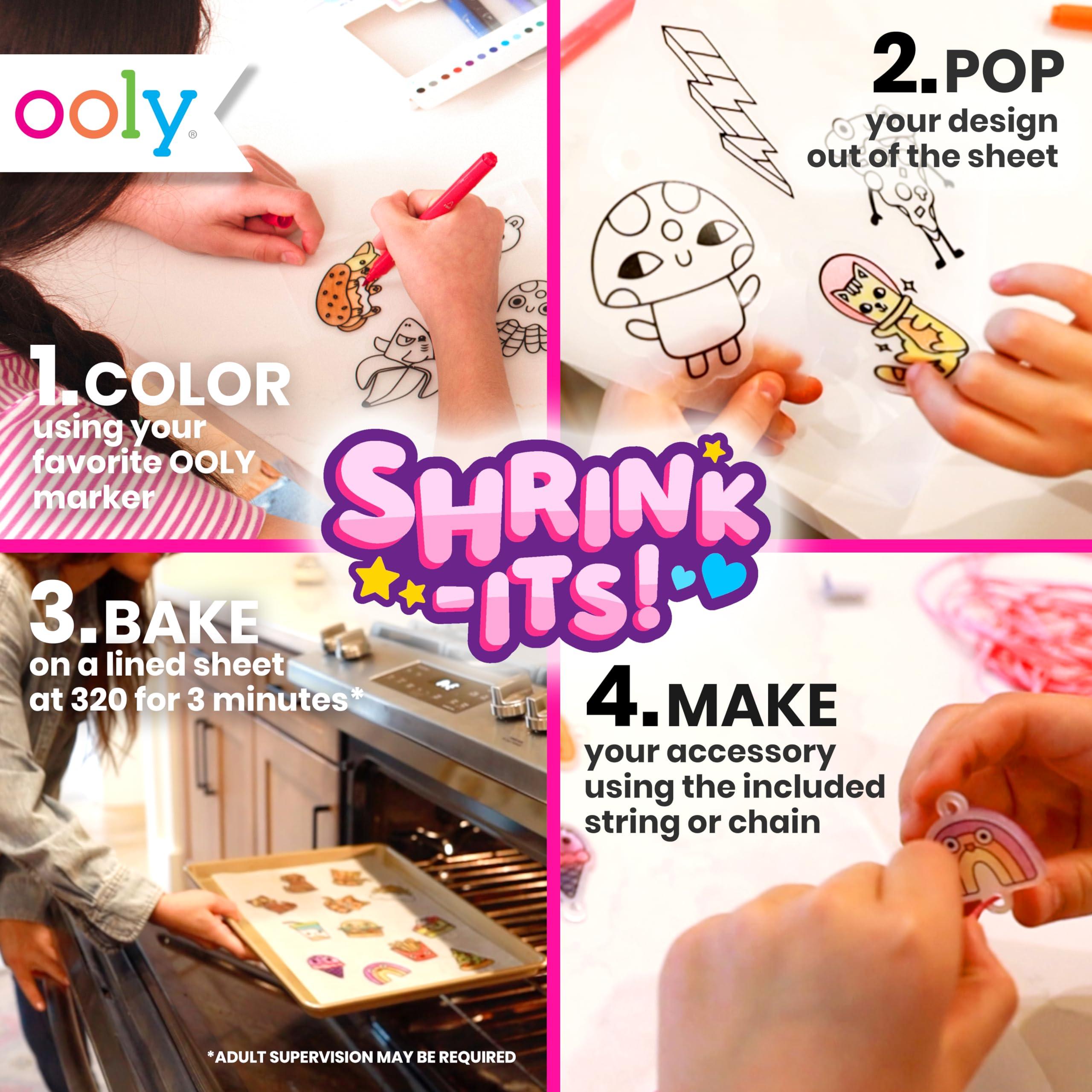 Ooly Shrink-Its 28 PC DIY Shrinking Art Kit That Creates Charms and Tags, Includes 20 Plastic Pre Cut Charms and More, No Mess Art for Kids, DIY Creative Activity, Ideal Party Favor - Cute Crew - Image 4