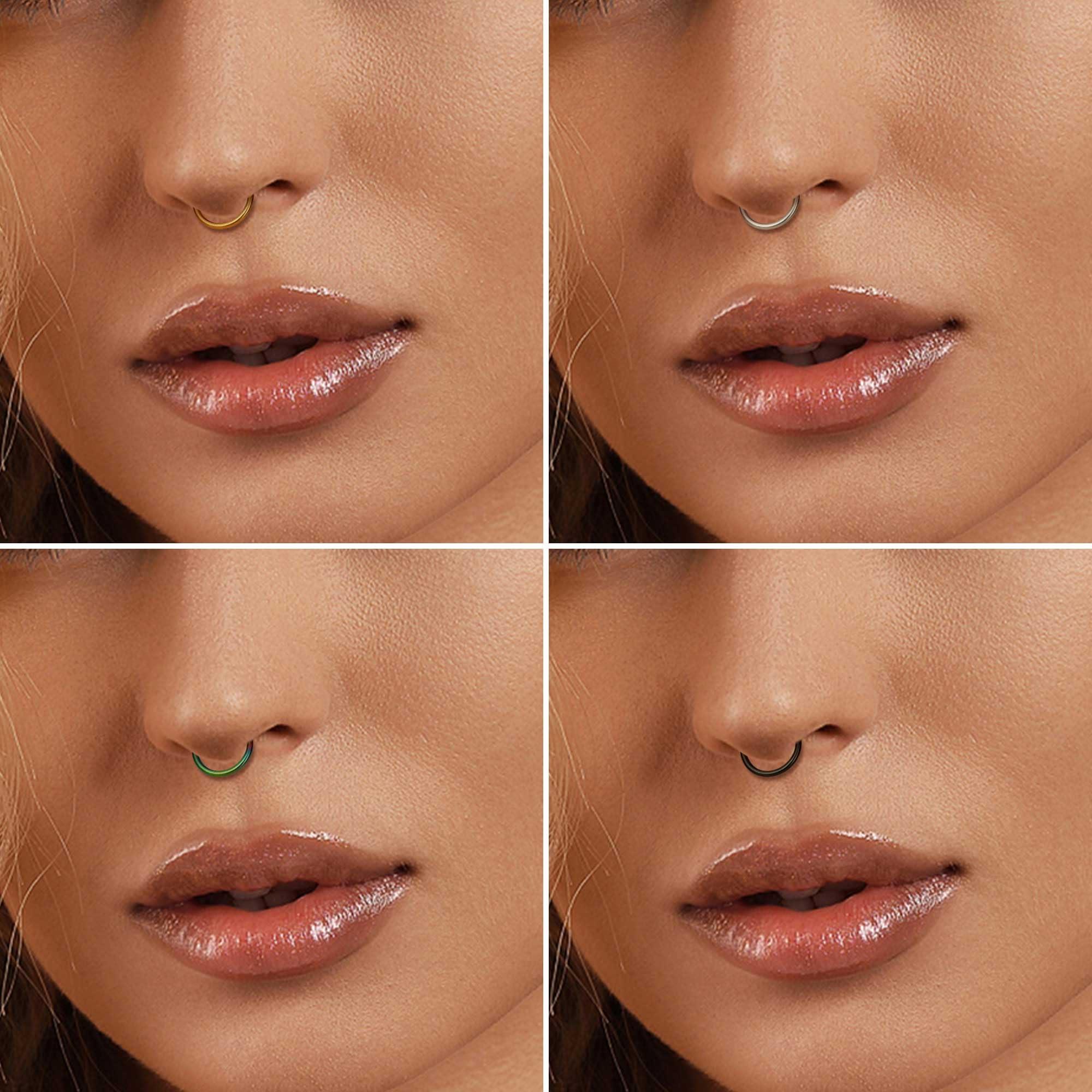 Jstyle 5Pcs 316L Surgical Steel Septum Rings Nose Rings Hoop 16G 18G 20G Hinged Clicker Hoop Nose Rings for Women Men Cartilage Hoop Earring Lip Helix Rook Tragus Conch Septum Nose Piercing Jewelry - Image 4
