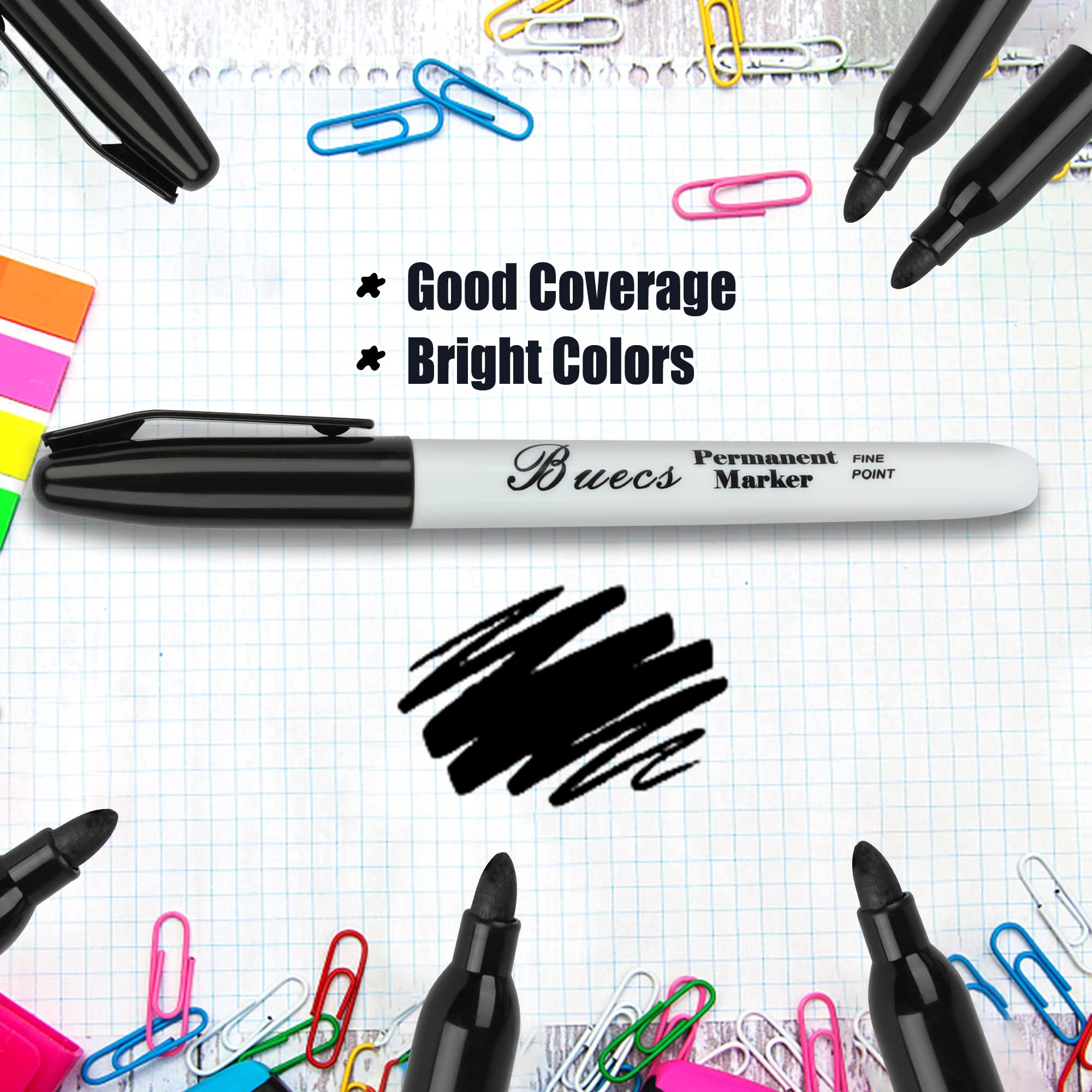 Buecs Permanent Markers, 128 Count Black Permanent Markers, Fine Point, Waterproof & Smear Proof Markers, Quick Drying, Office Supplies for School, Office, Home - Image 6