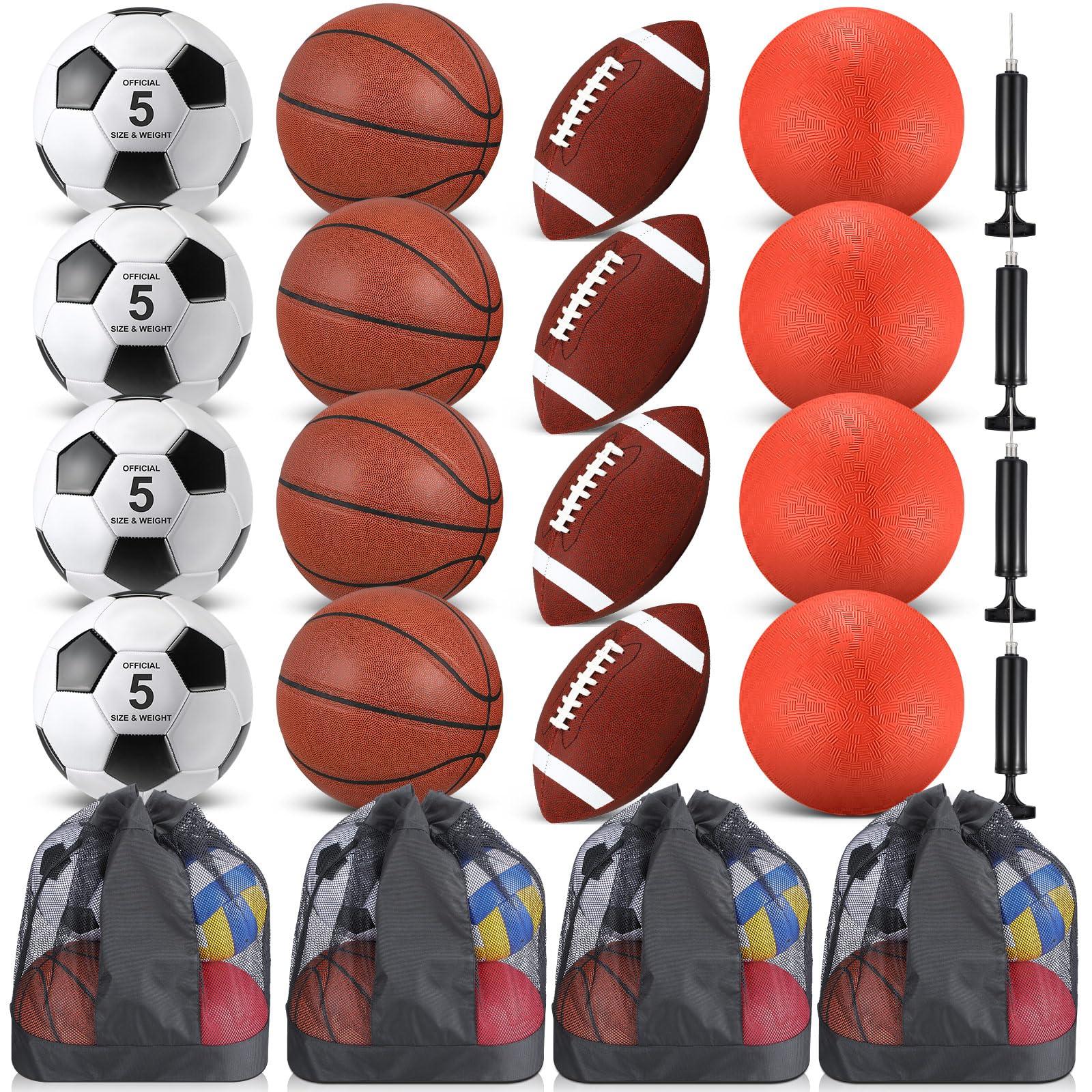HyDren Sports Balls Set for Teen Adult, Include Official Size Basketball Soccer Ball Football Playground Ball with Pump and Equipment Carry Bag Sports Gift Back to School
