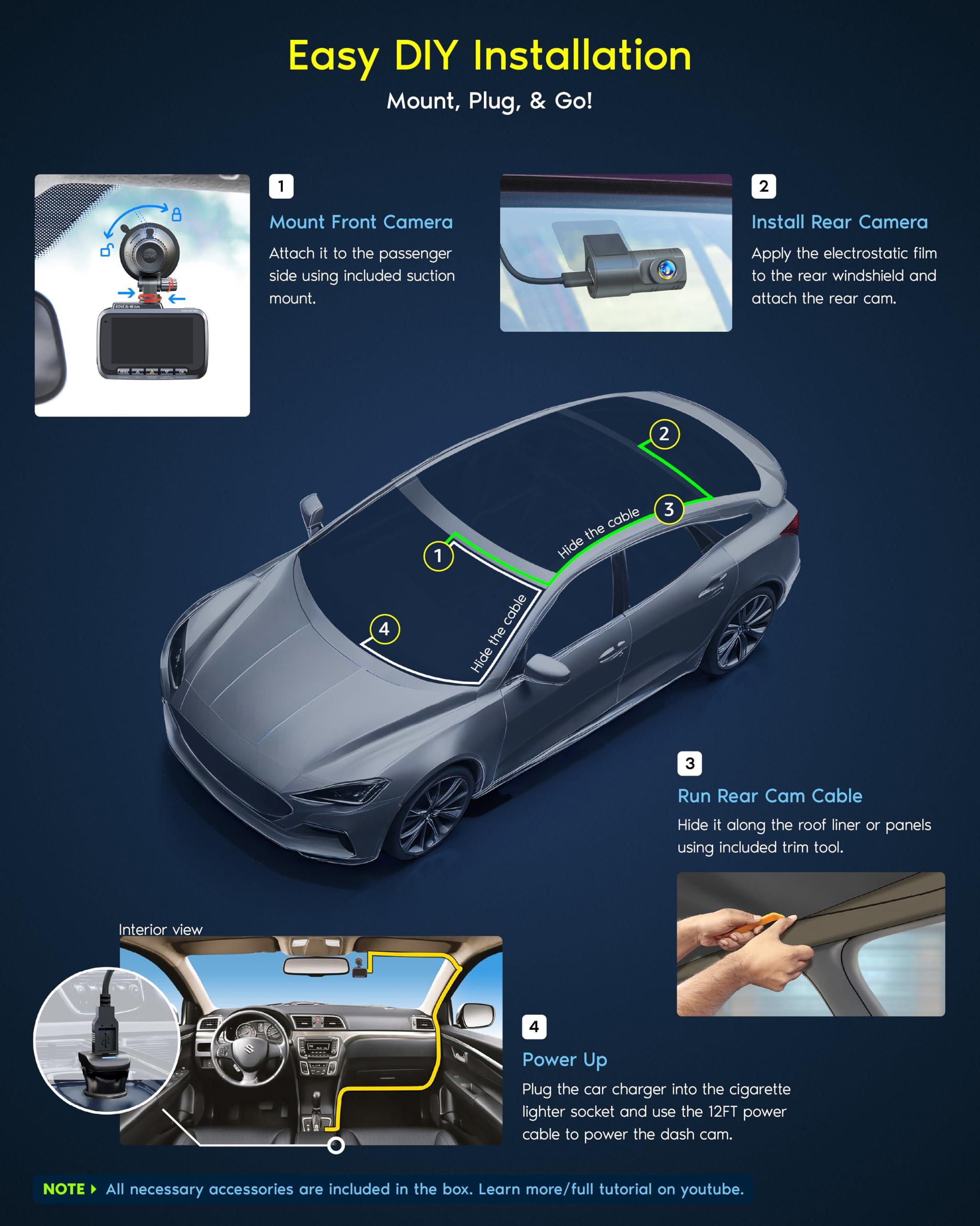 ROVE R2-4K DUAL Dash Cam Front and Rear, STARVIS 2 Sensor, FREE 128GB Card Included, 5G WiFi - up to 20MB/s Fastest Download Speed with App, 4K 2160P/FHD Dash Camera for Cars, 3" IPS, 24H Parking Mode - Image 7