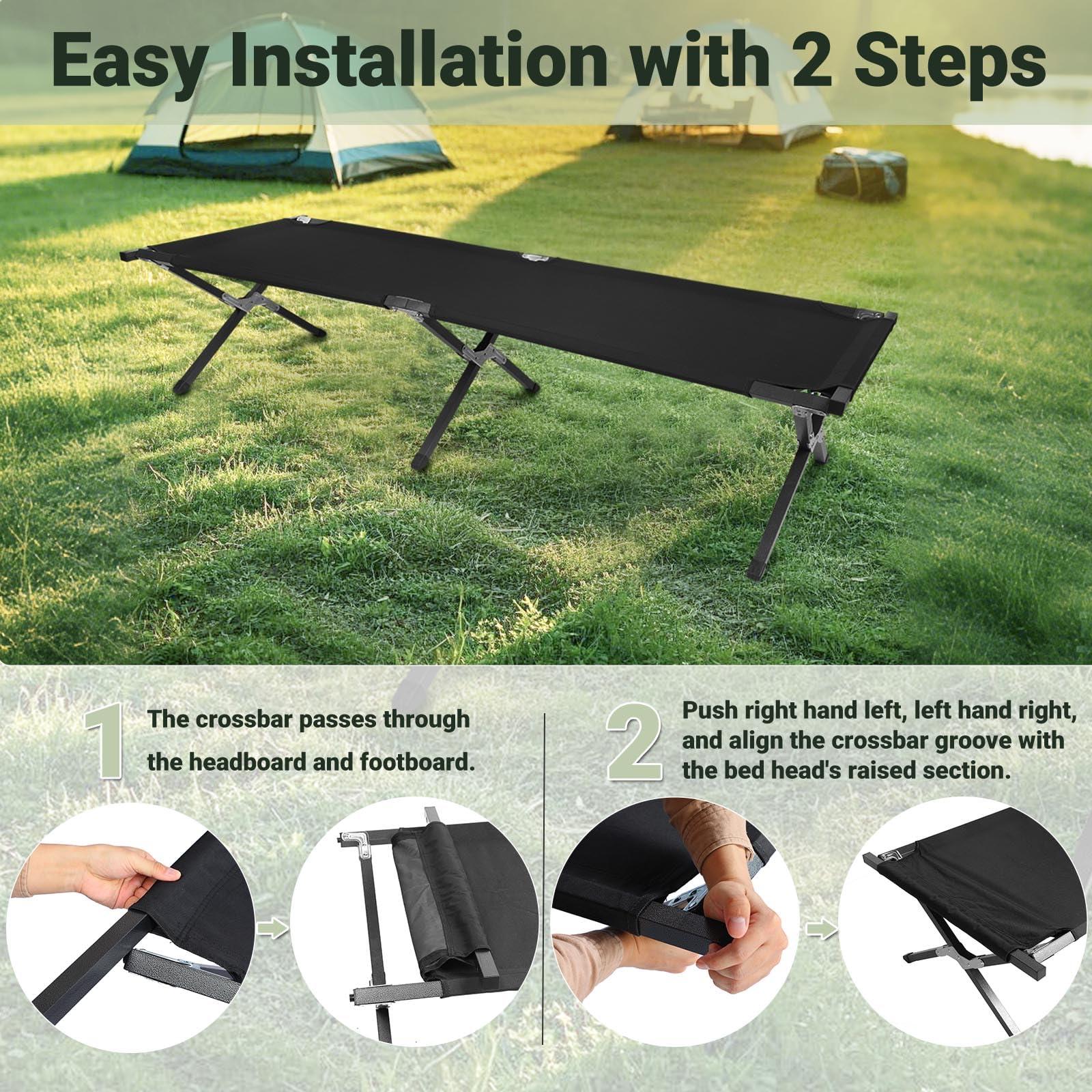 YSSOA Camping Cot, Sleeping Cots for Adults with Storage Bag, Portable and Lightweight Cot Bed for Outdoor Traveling, Hiking, Office Nap, Easy to Set up, 1 Pack - Image 6
