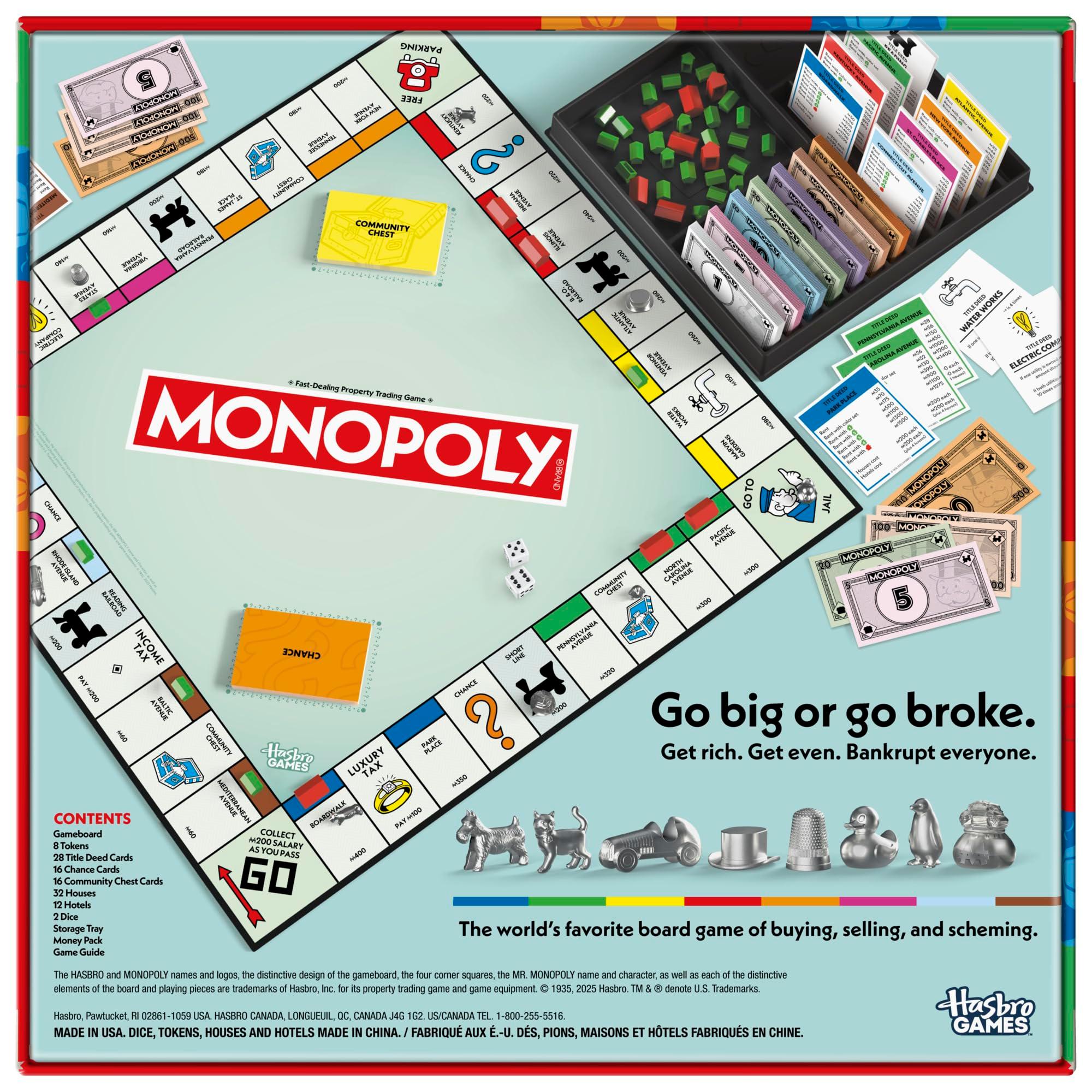 Monopoly Board Game | Classic Game with Storage Tray and Larger Tokens | Ages 8+ | 2 to 6 Players | Family Games for Kids and Adults | Kids Gifts - Image 2
