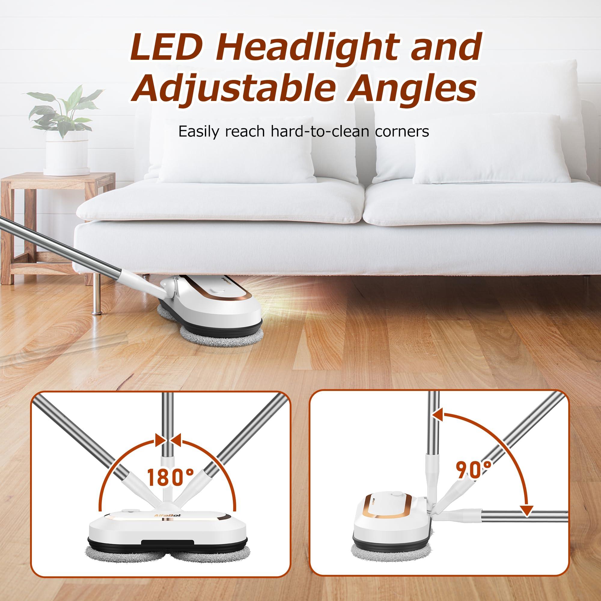 Electric Mop, AlfaBot S2 Cordless Spin Mop for Floor Cleaning, with LED Headlight and Sprayer/400ML Big Tank/60 Mins Runtime, Lightweight Floor Scrubber for Hardwood Floors, Tile, Laminate - Image 4
