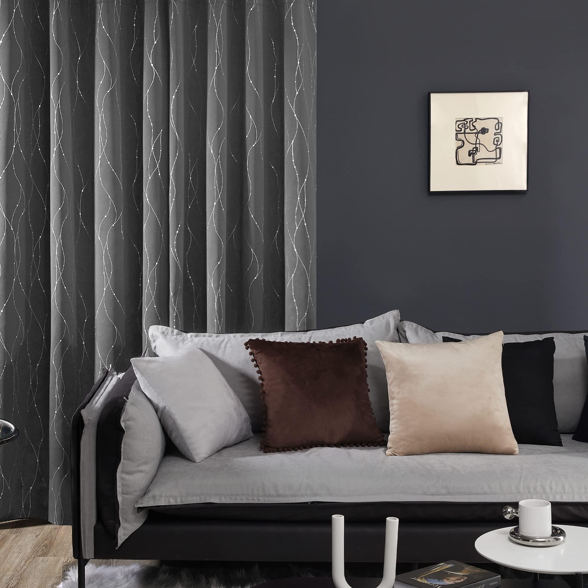 Deconovo Blackout Curtains - Silver Wave Dots Print, Thermal Insulated, Noise Reducing, Privacy Drapes for Bedroom & Living Room (52W x 84L Inch, Grey/Silver, 2 Panels) - Image 9