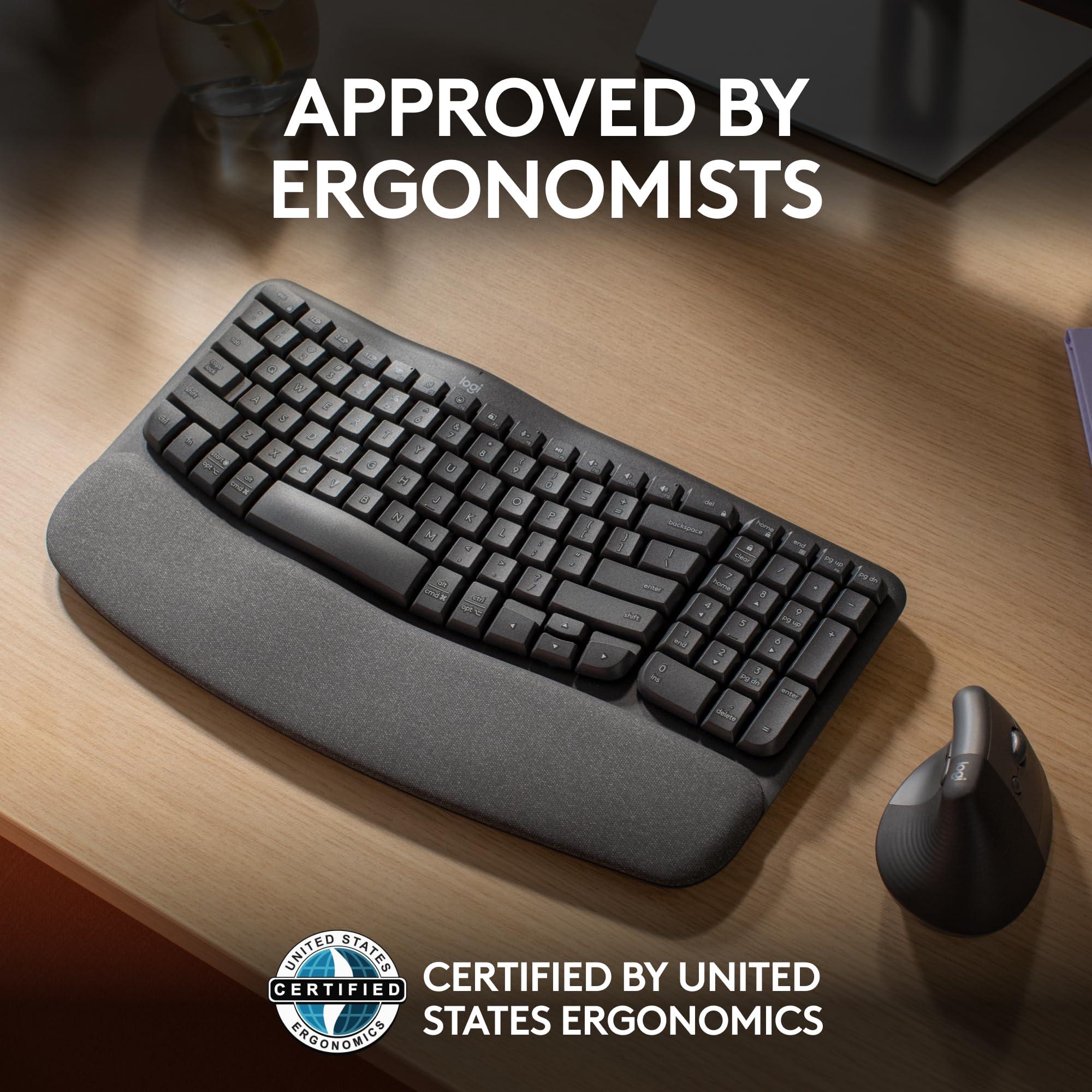 Logitech Wave Keys Wireless Ergonomic Keyboard with Cushioned Palm Rest, Comfortable Natural Typing, Easy-Switch, Bluetooth, Logi Bolt Receiver, for Multi-OS, Windows/Mac - Graphite - Image 5