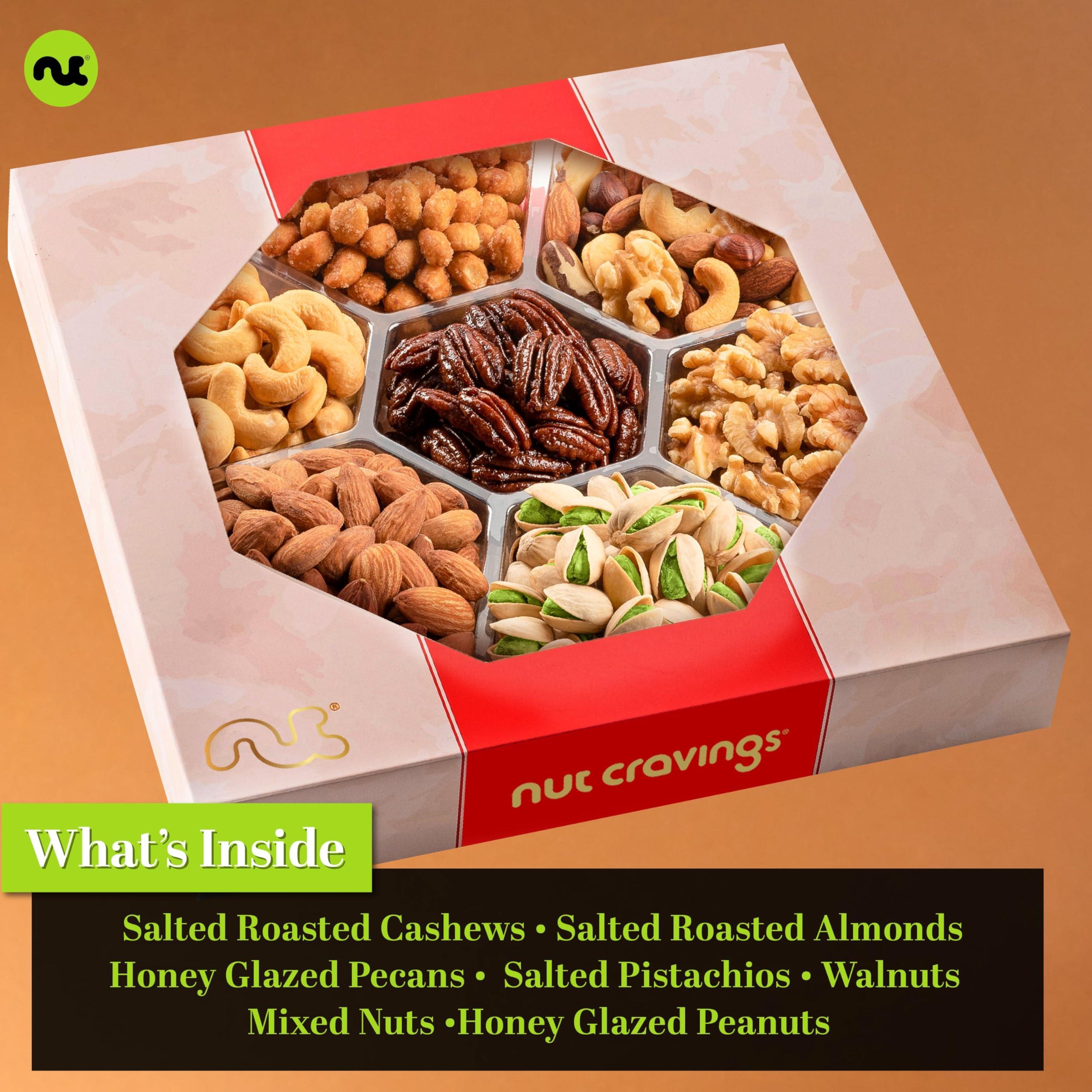 NUT CRAVINGS - Mixed Nuts Gift Basket in Red Gold Box (7 Assortments, 1 LB) Food Arrangement, Healthy Snack Care Package, Kosher - Image 6