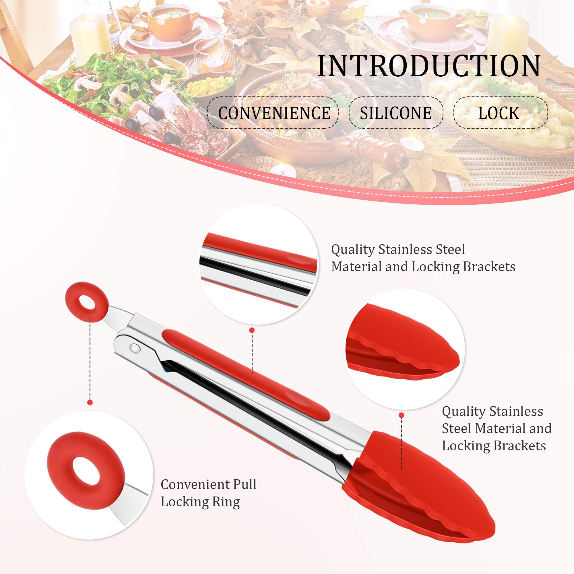 Mudder 5 Pcs Mini Silicone Tongs 7 Inch Small Serving Kitchen Tongs with Silicone Tips Christmas Party Supplies for Salad, Grilling, Frying and Cooking(Multi) - Image 4