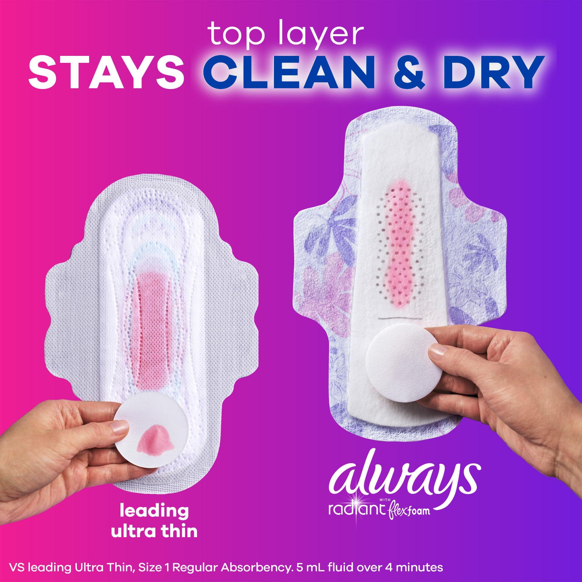 Always Radiant Feminine Pads for Women, Flexfoam Pads with Wings, Size 3, Extra Heavy Absorbency, Lightly Scented, 30 Count (Packaging May Vary) - Image 4