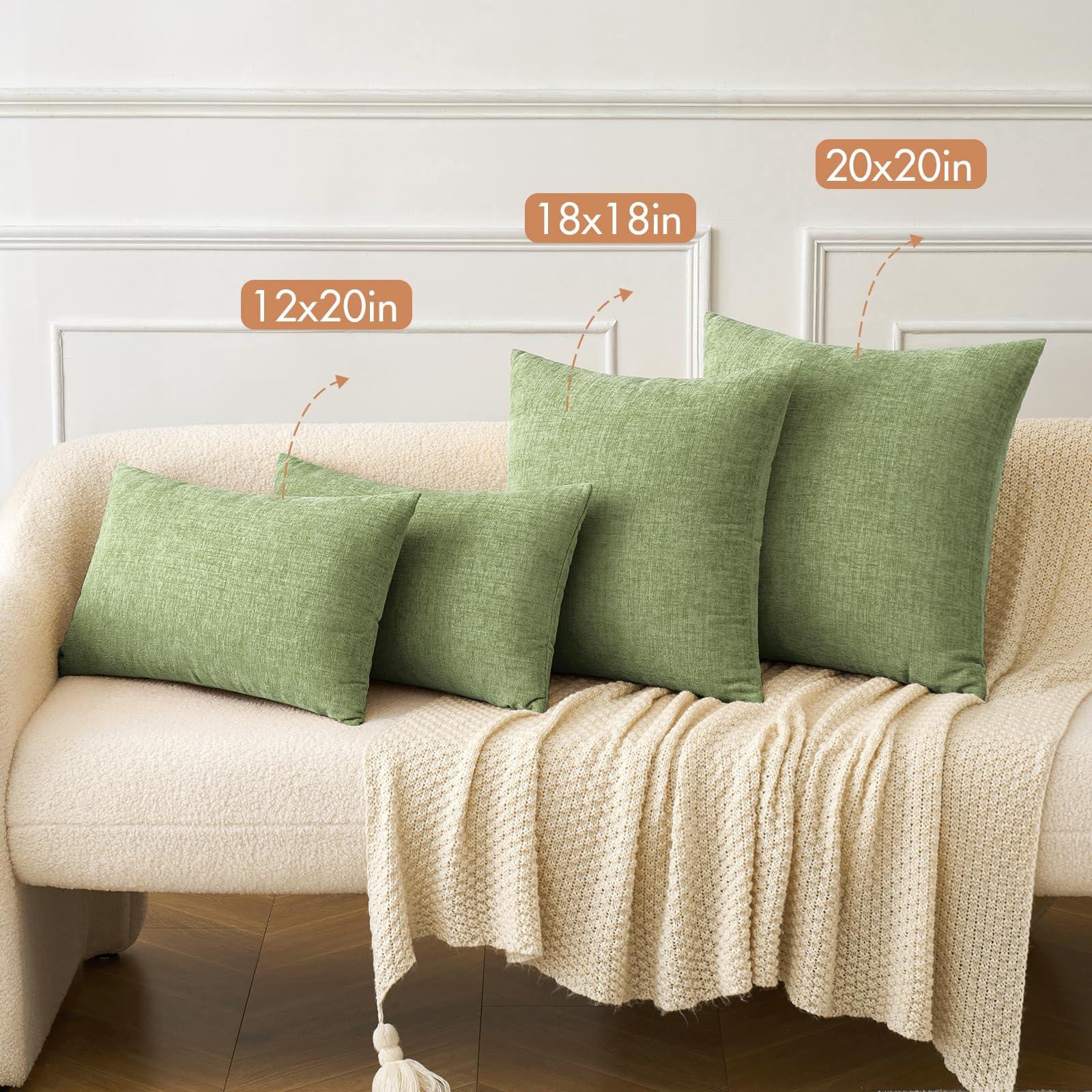 MIULEE Pack of 2 Couch Throw Pillow Covers 18x18 Inch Spring Soft Sage Green Chenille Pillow Covers for Sofa Living Room Solid Dyed Pillow Cases - Image 5