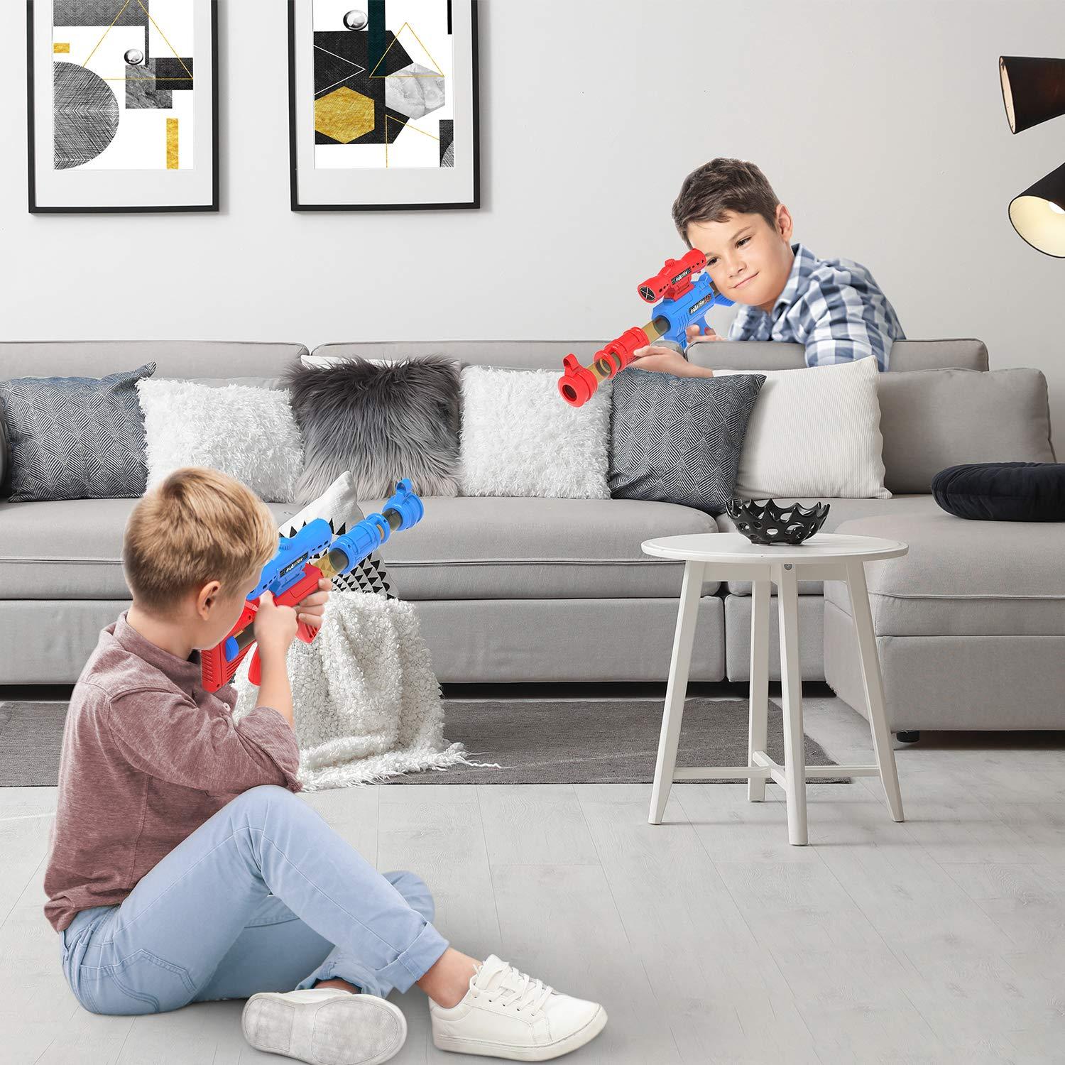 SpringFlower Shooting Game Toy for 5 6 7 8 9 10+ Years Olds Boys,2pk Foam Ball Popper Air Toy Guns with Standing Shooting Target,24 Foam Balls, for Kids - Image 2