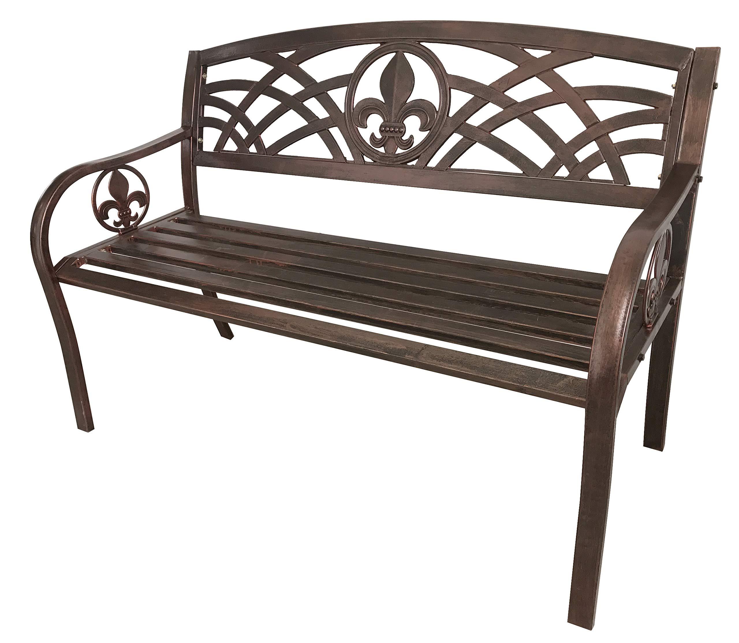 Leigh Country Fleur De Lis Metal Bench - Image 4