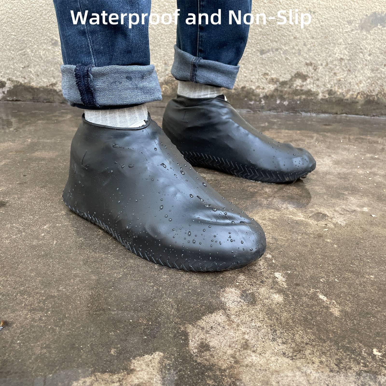 LSDWL Waterproof Shoe Covers 2 Pairs,Rain Shoe Covers Reusable Silicone Non Slip Shoe Covers for Outdoor,Rain Shoe Covers for Women and Men (Black, Large) - Image 2
