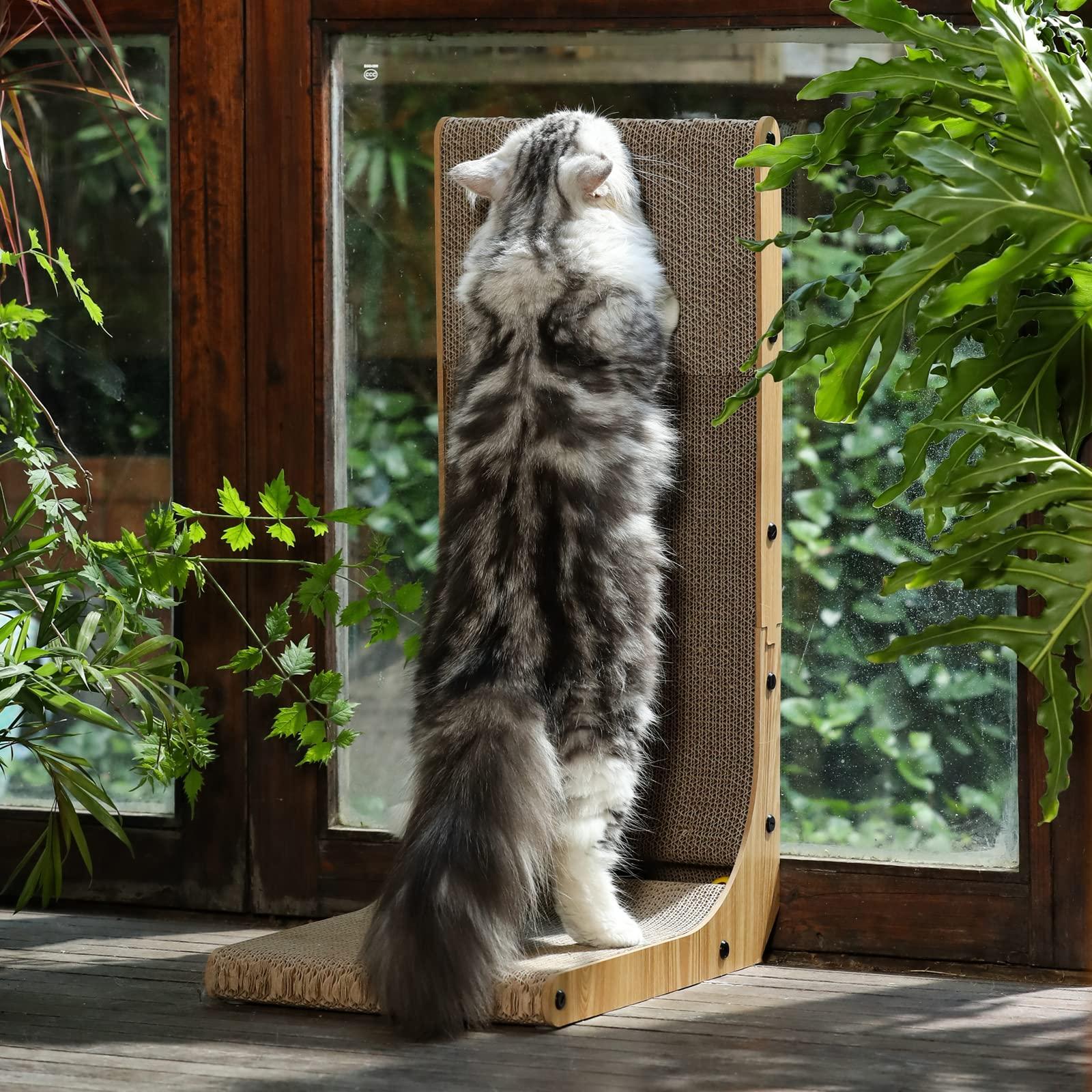 FUKUMARU Cat Scratcher, 26.8 Inch L Shape Cat Scratch Pad Wall Mounted, Cat Scratching Cardboard with Ball Toy for Indoor Cats, Large Size - Image 6