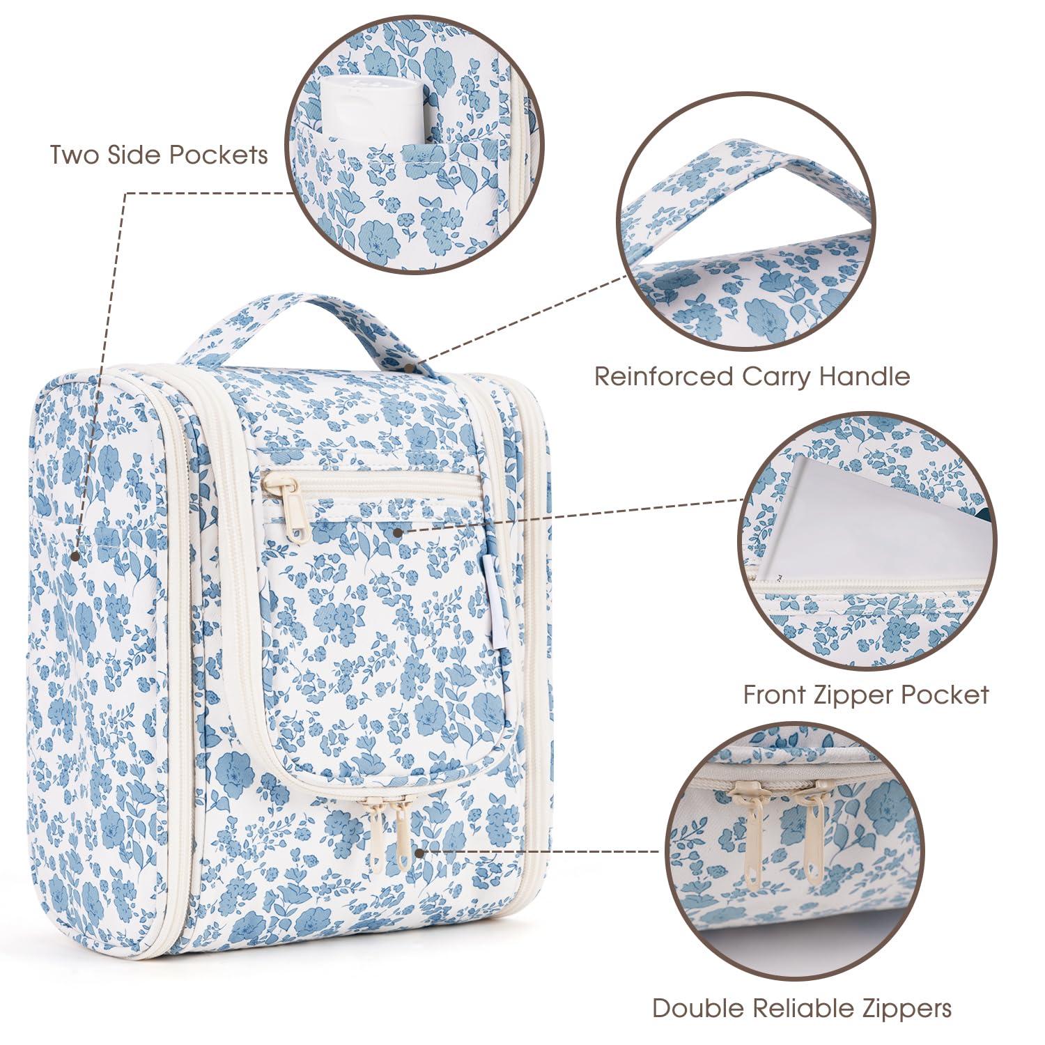 Narwey Hanging Toiletry Bag Women Travel Makeup Bag Organizer Toiletries Bag for Travel Size Essentials Accessories Cosmetics (Medium,Little Blue Flower) - Image 5