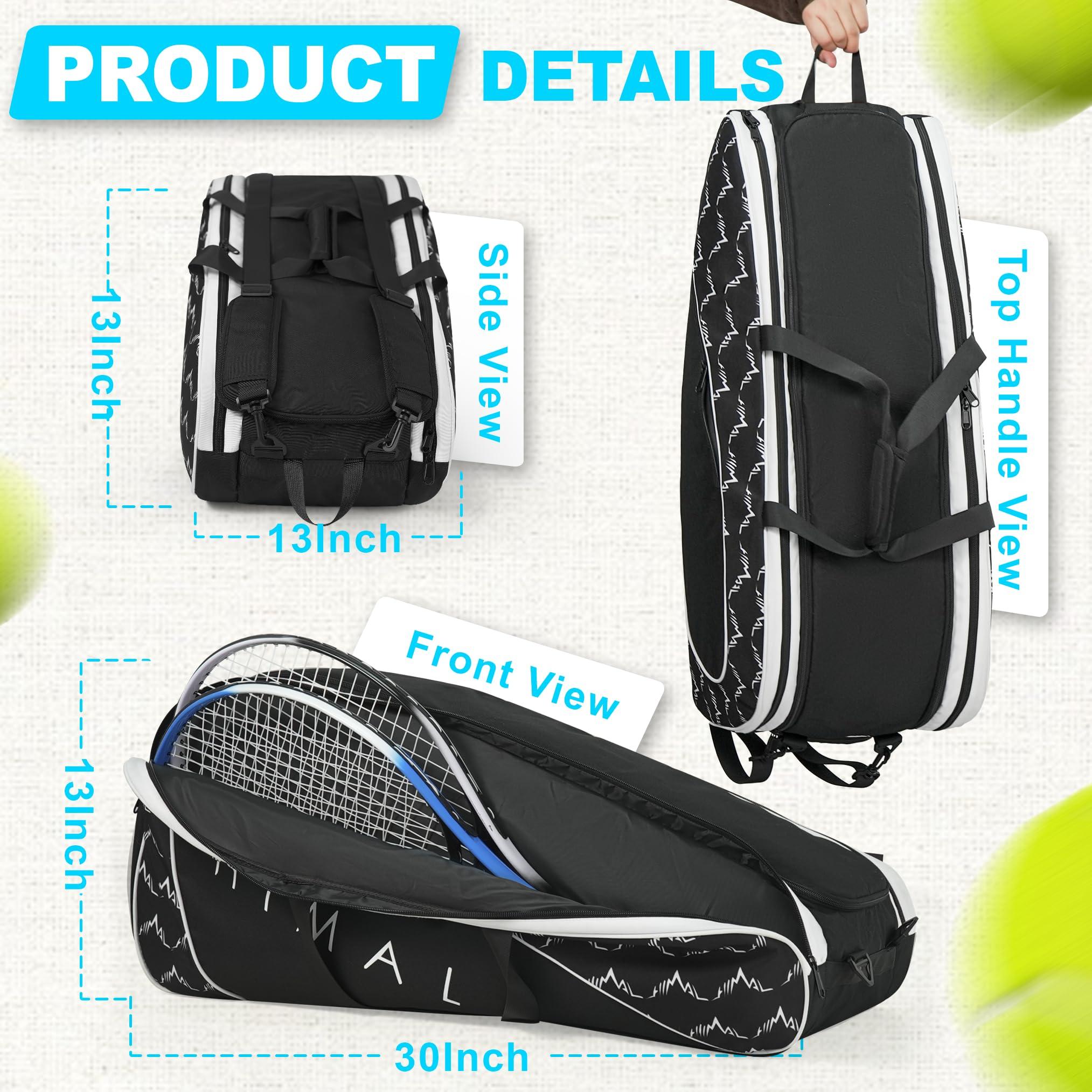 UNIHIMAL Tennis Bag 6 Rackets, Tennis Backpack Large Storage with Shoes Compartment, Cooler Pocket & Removeable Shoulder Strap, Multifunction Tennis Racket Bag for Sport Equipment - Image 2