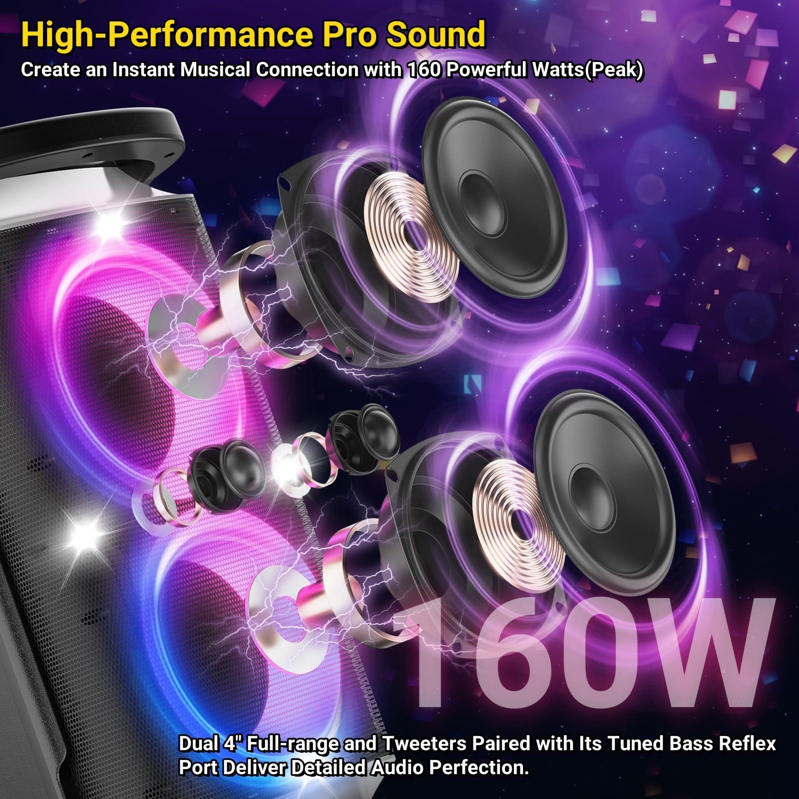 QxbJoy Portable Bluetooth Party Speaker: 160W Peak Powerful Loud Sound Deep Bass Wireless Boombox Large Subwoofer 15 Hours Battery Life Fast Charging with Led Light Show for Outdoor Camping Backyard - Image 2