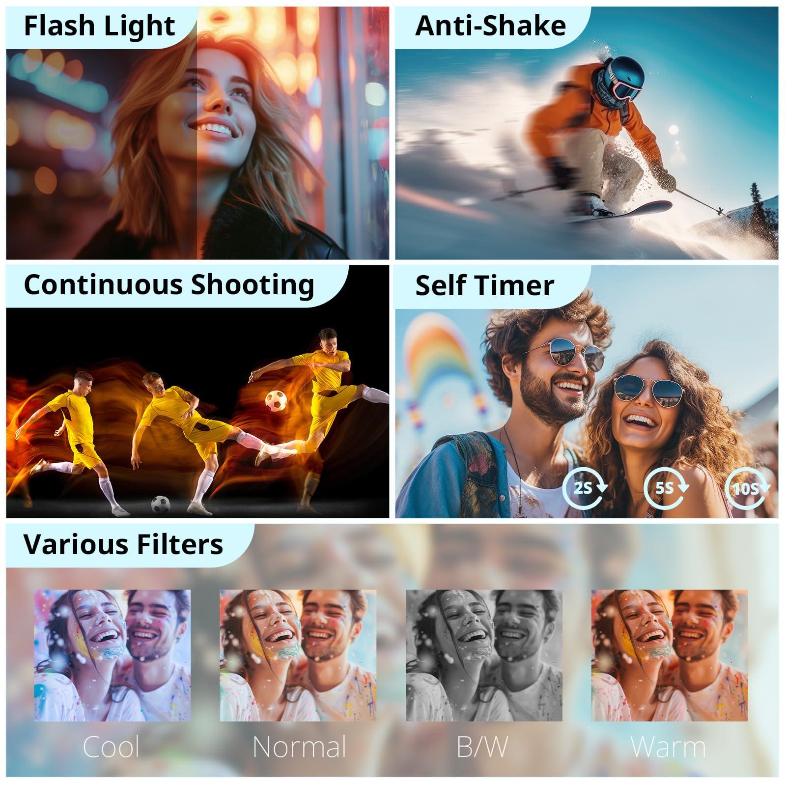 4K Digital Camera for Photography Autofocus, 2024 Latest 48MP Vlogging Camera for YouTube with SD Card, 2 Batteries, 3" 180°Flip Screen Compact Travel Camera for Teens with 16X Zoom, Anti-Shake,Black - Image 4