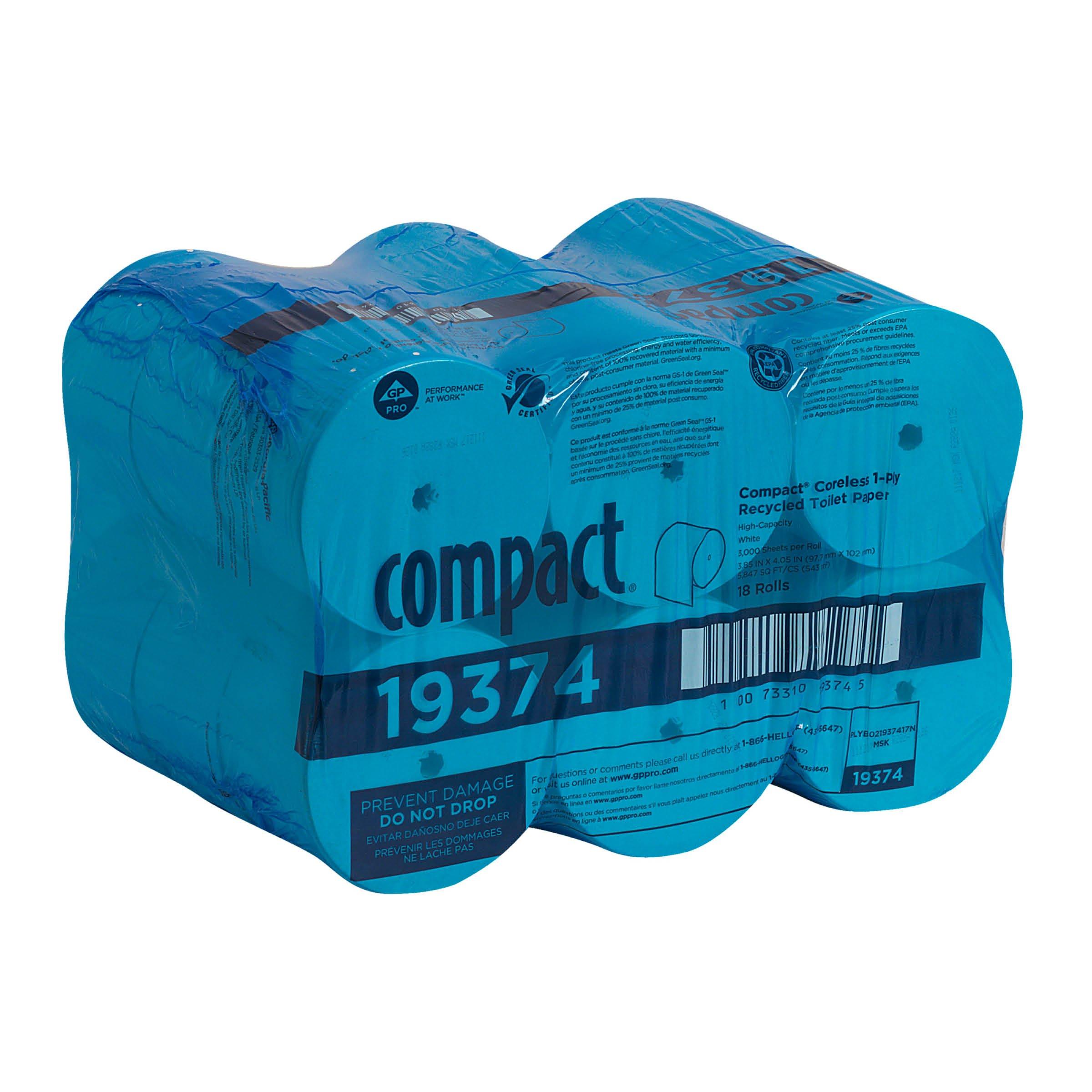 Georgia-Pacific Compact Coreless 1-Ply Recycled Toilet Paper by GP PRO (Georgia-Pacific), 19374, 3,000 Sheets Per Roll, 18 Rolls Per Case - Image 4