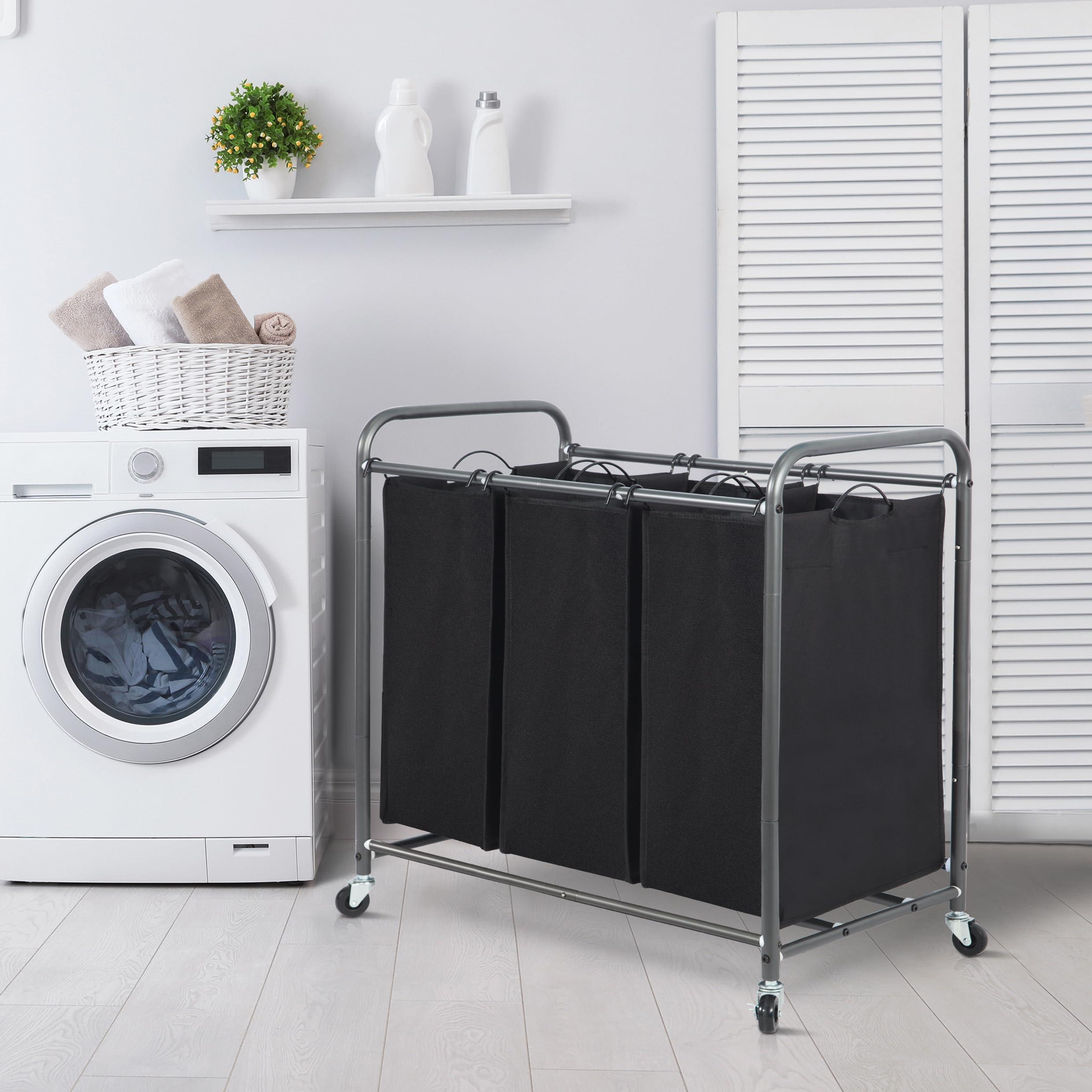STORAGE MANIAC 3 Section Laundry Sorter, 35.9 Gal (136 L) Laundry Hamper Cart with Heavy Duty Rolling Lockable Wheels and Removable Bags, Clothes Organizer Basket Clothes Separator Hamper, Black - Image 7