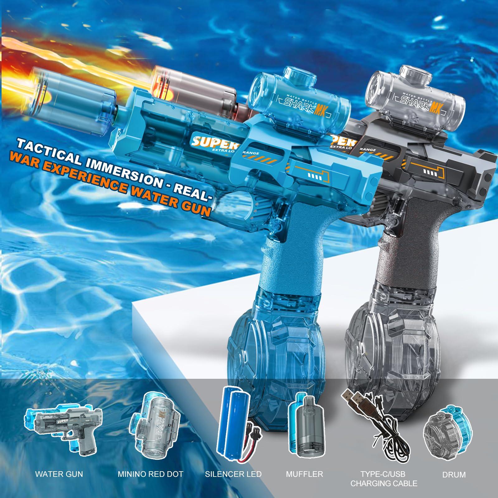 Electric Water Gun for Adults Kids, 2 Pack Automatic Squirt Watergun Pistol with Led Lights, Summer Outdoor Pool Beach Party Toys, Black and Blue - Image 3