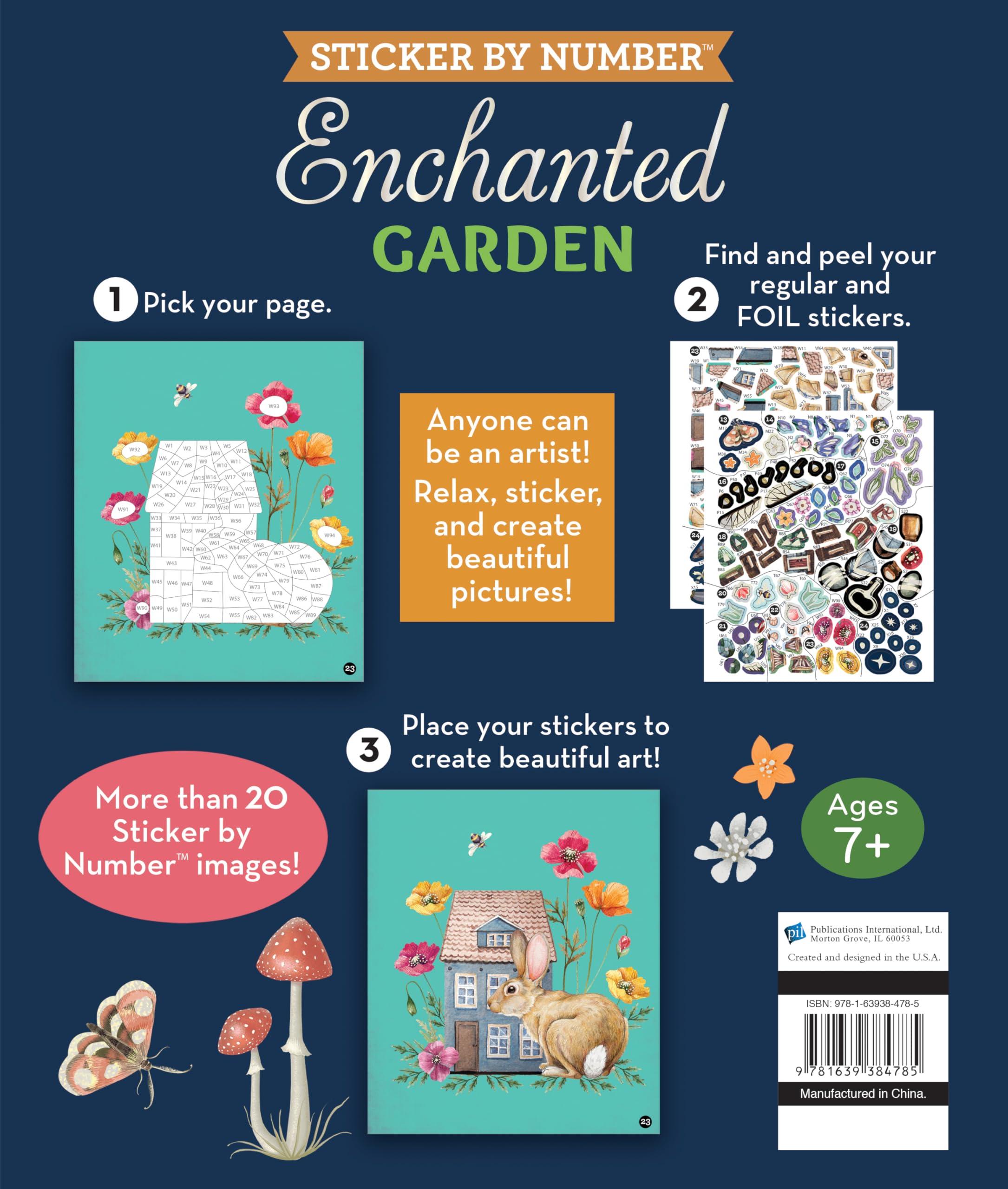 Brain Games - Sticker by Number: Enchanted Garden (24 Images to Sticker): Includes 2 Foil Sticker Sheets to Complete Each Image! - Image 2