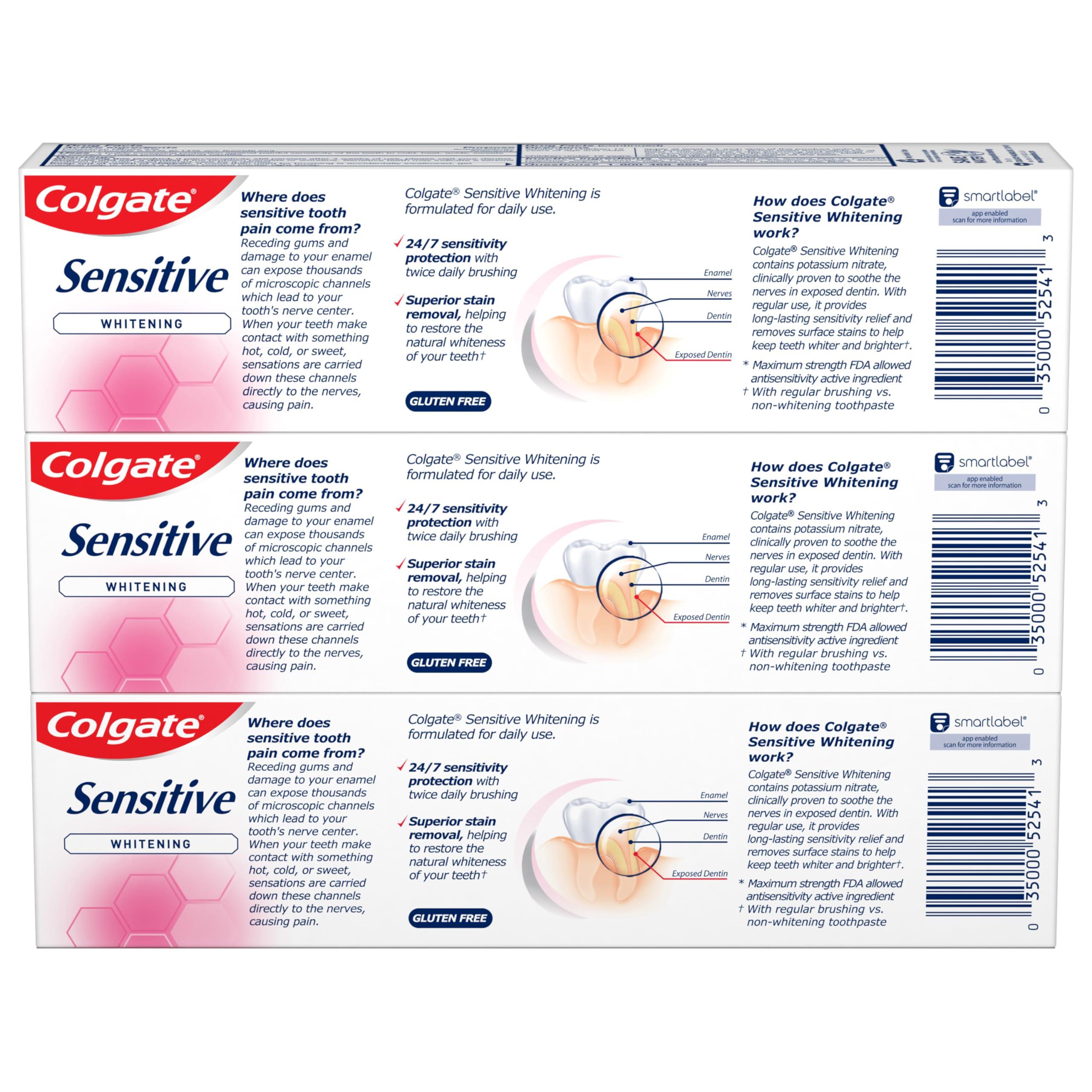 Colgate Whitening Toothpaste for Sensitive Teeth, Enamel Repair and Cavity Protection, Fresh Mint Gel, 6 Oz (Pack of 3) - Image 2