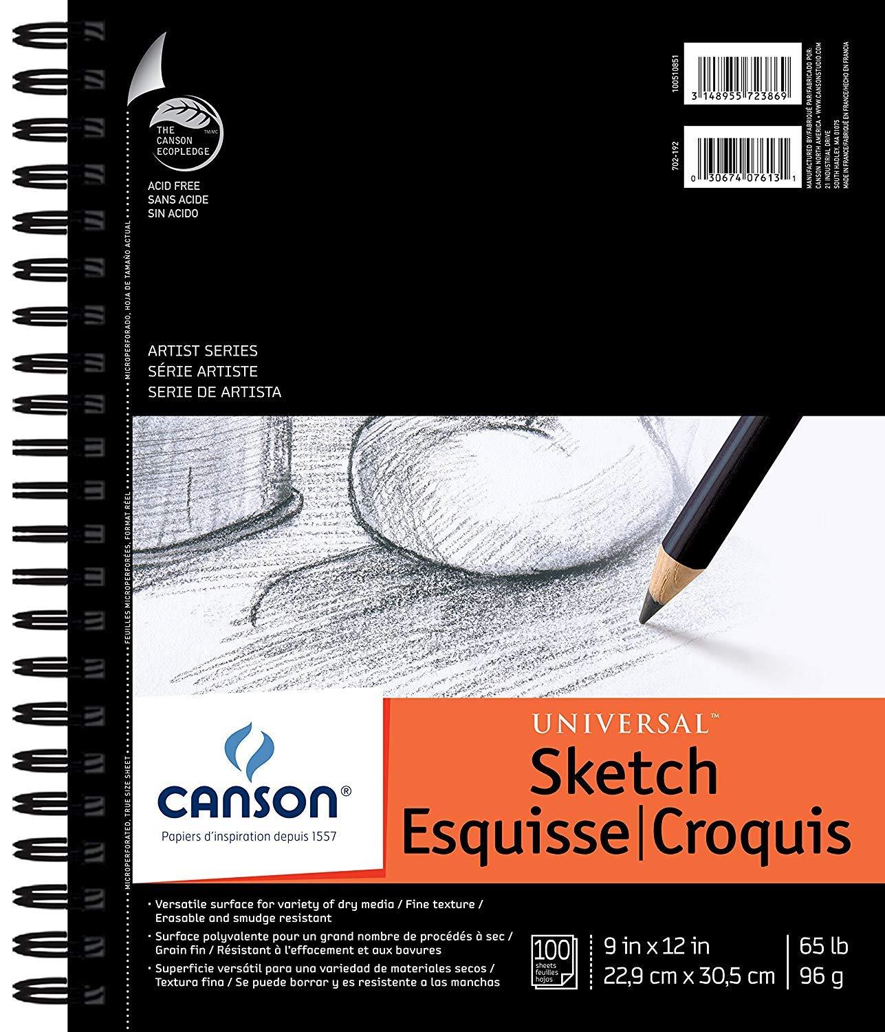 Canson Universal Heavyweight Sketch Pads, 9 In. x 12 In., 100 Sheets (100510851) (18686), White, 9" x 12"