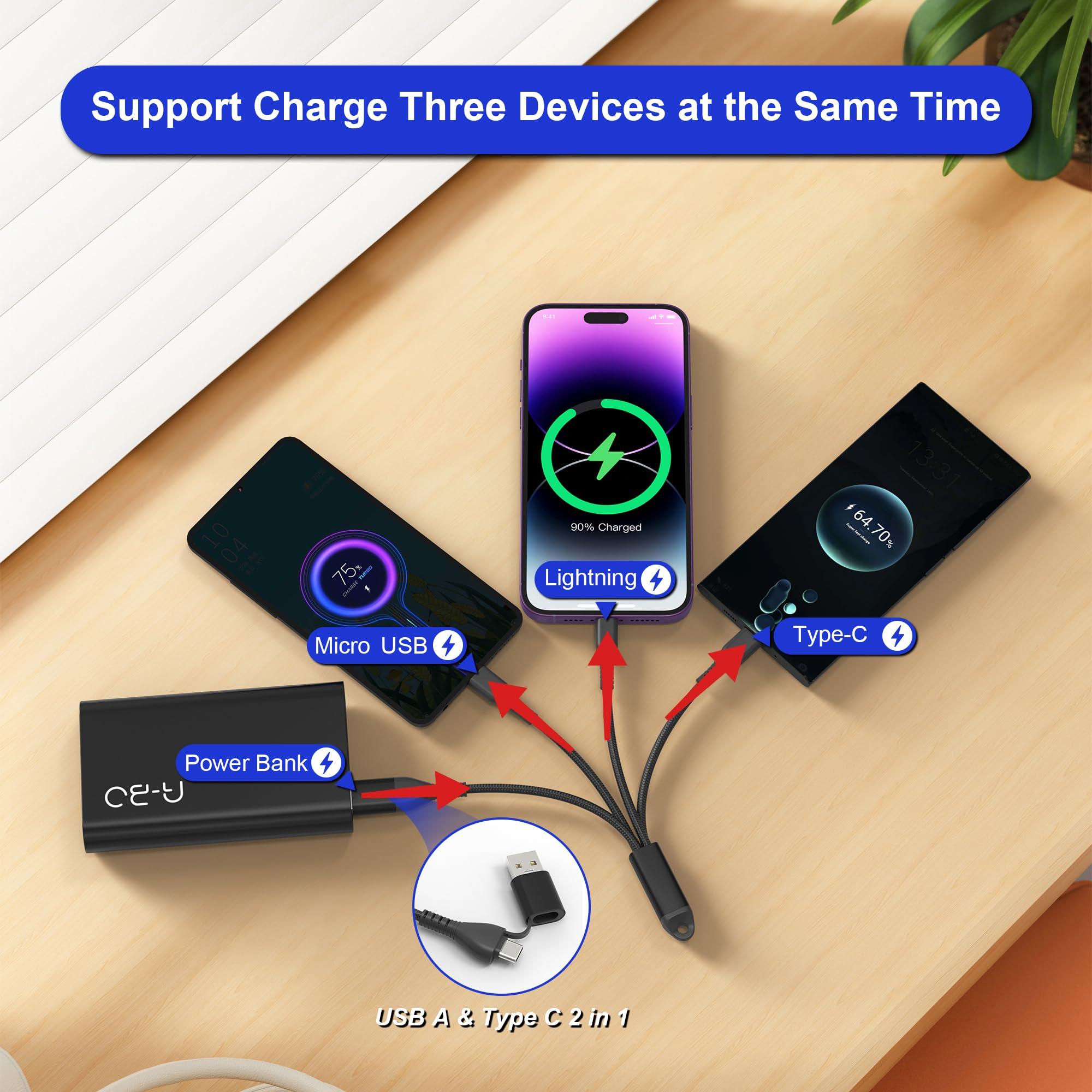 5in1 Multi Charging Cable Fast Charging 60W - Short Universal USB Keychain Cable - Portable Nylon Braided Charging Cord with Type C[MFi & 3A Fast Charge & Data Sync & Carplay]Micro USB/Lightning Ports - Image 2
