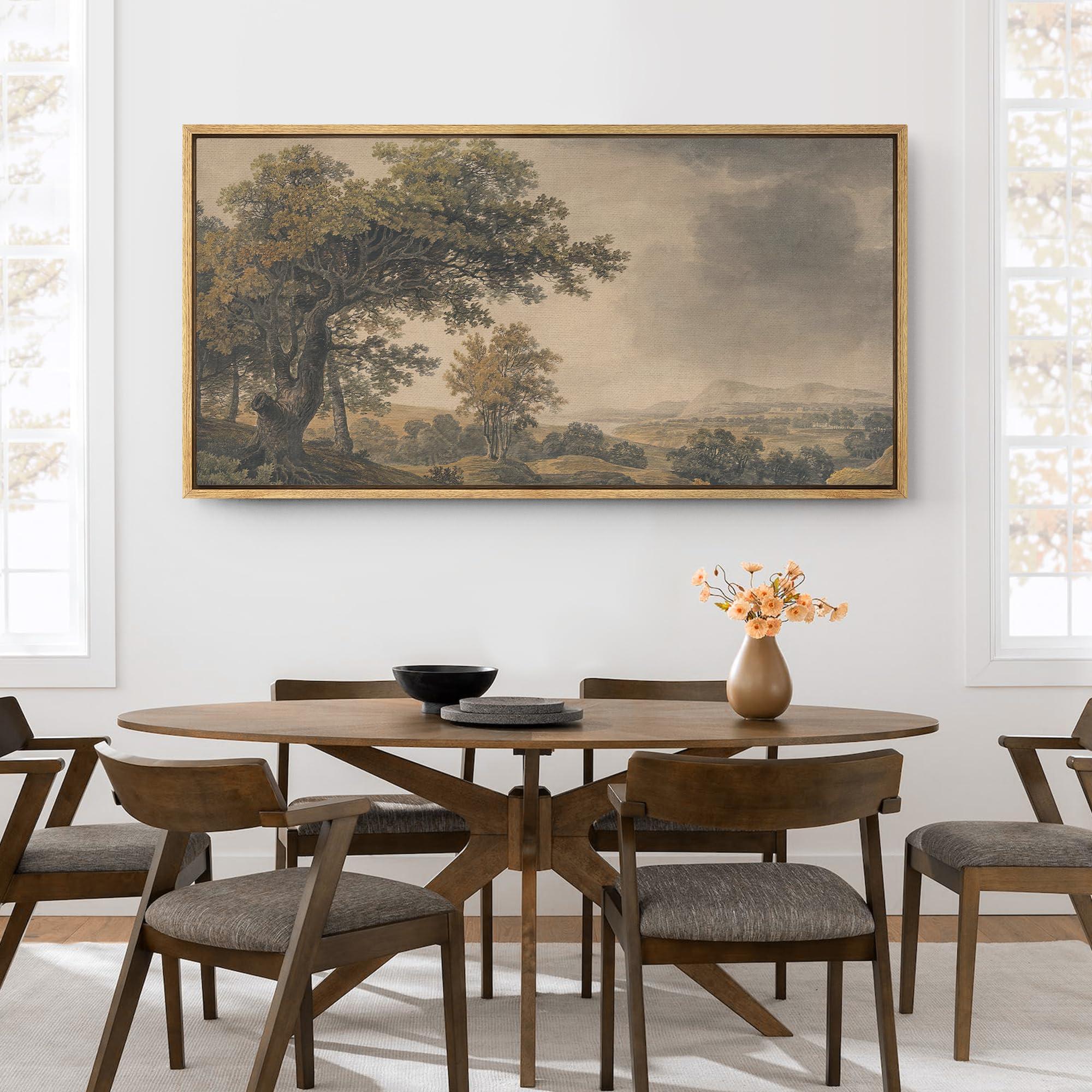 SIGNFORD Extra Large Framed Canvas Print Wall Art Pastoral Countryside Landscape with Trees Illustrations Modern Art Calm Warm for Living Room, Bedroom, Office - 60"x30" - Image 4