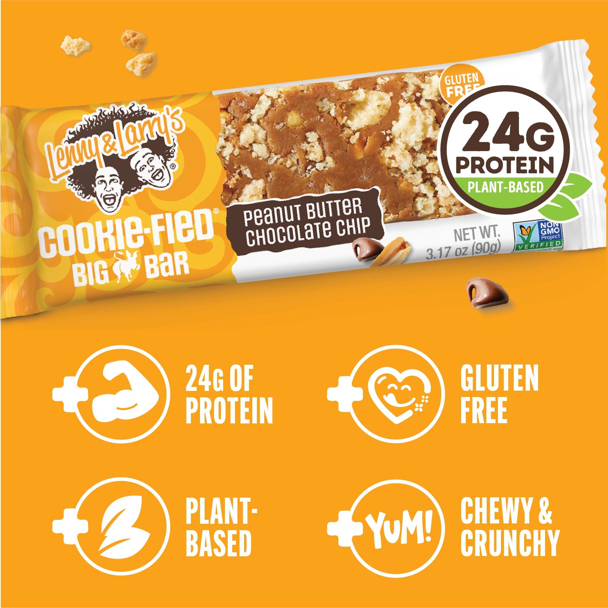 Lenny & Larry's Cookie-fied BIG BAR 90g, Peanut Butter Chocolate Chip 12-pack 24 grams Plant-Based Protein XL Vegan Snack Bars, 10g Prebiotic Fiber Non-GMO, Kosher - Image 3