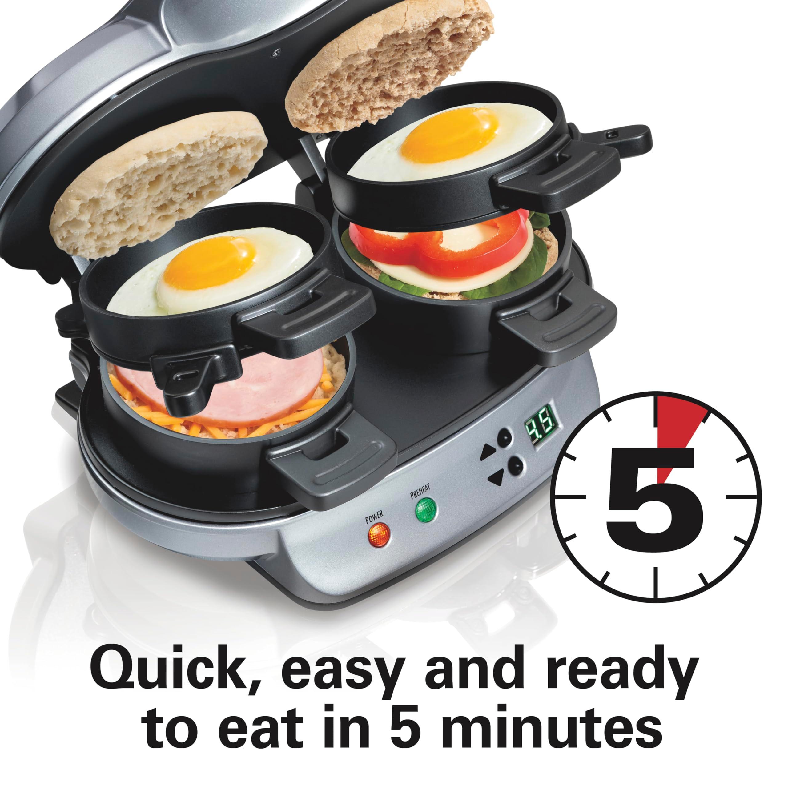 Hamilton Beach Dual Breakfast Sandwich Maker with Timer, Silver (25490A) - Image 4