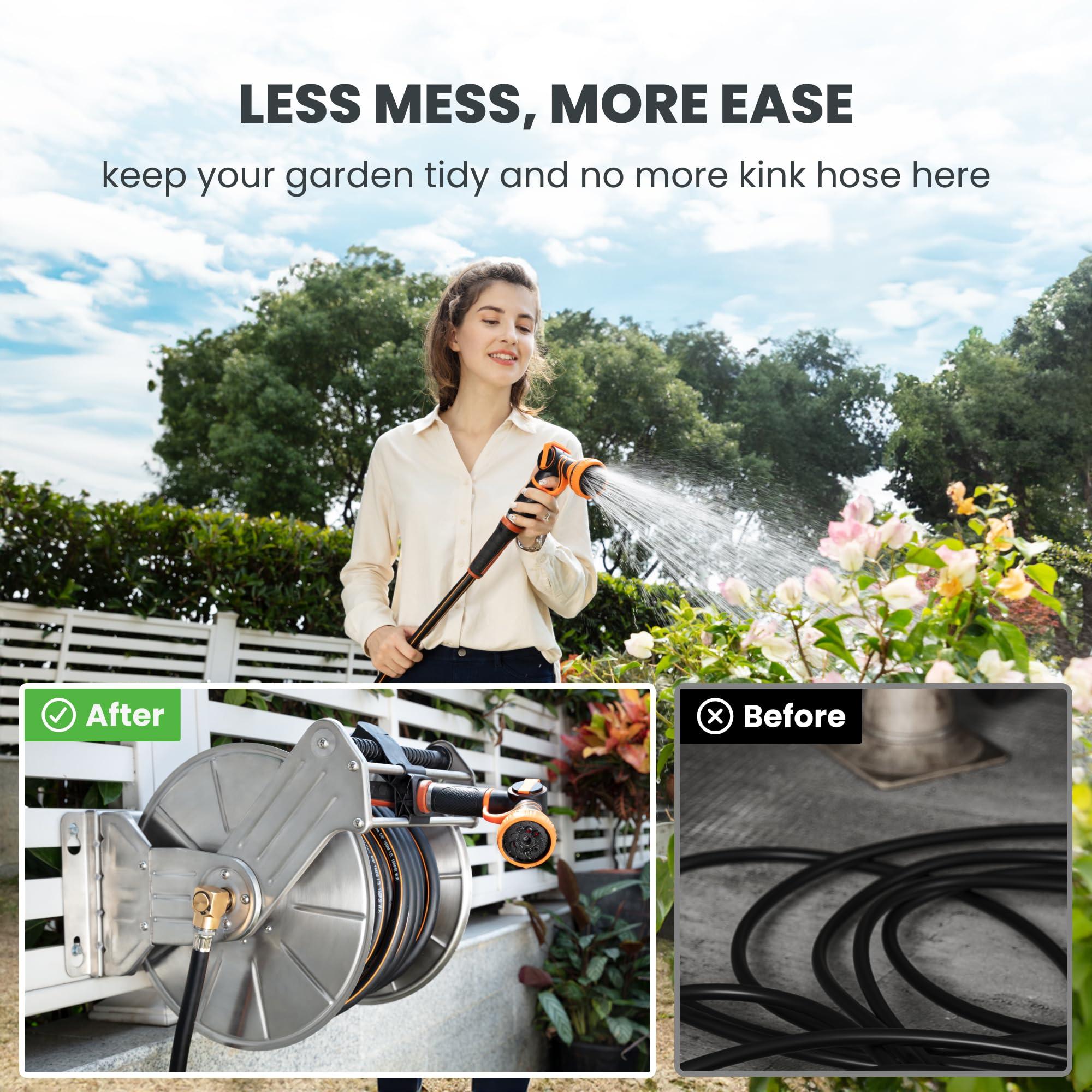 Giraffe Tools Stainless Steel Garden Hose Reel Heavy Duty, Wall/Floor Mounted Stainless Water Hose Reel Retractable with Crank, 150-Feet 5/8" Hose Capacity - Image 7