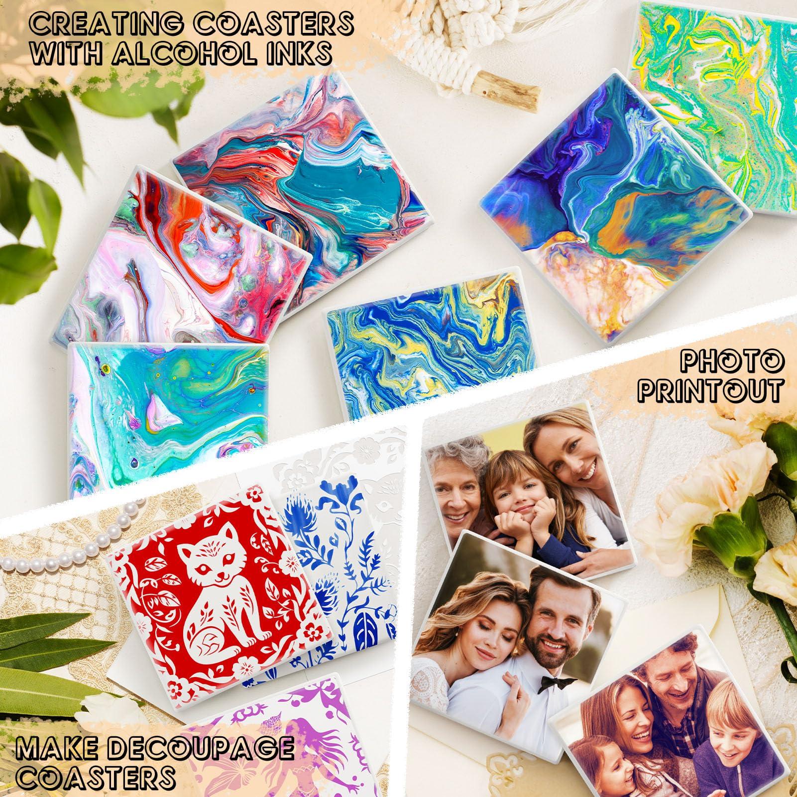 Ceramic Tiles for Crafts, GOH DODD 24 Pack Unglazed Blank Coasters White Tiles with 24 Cork Backing Pads for Alcohol Ink, Painting, Acrylic Pouring, Art Projects, Square, 4 Inch - Image 3