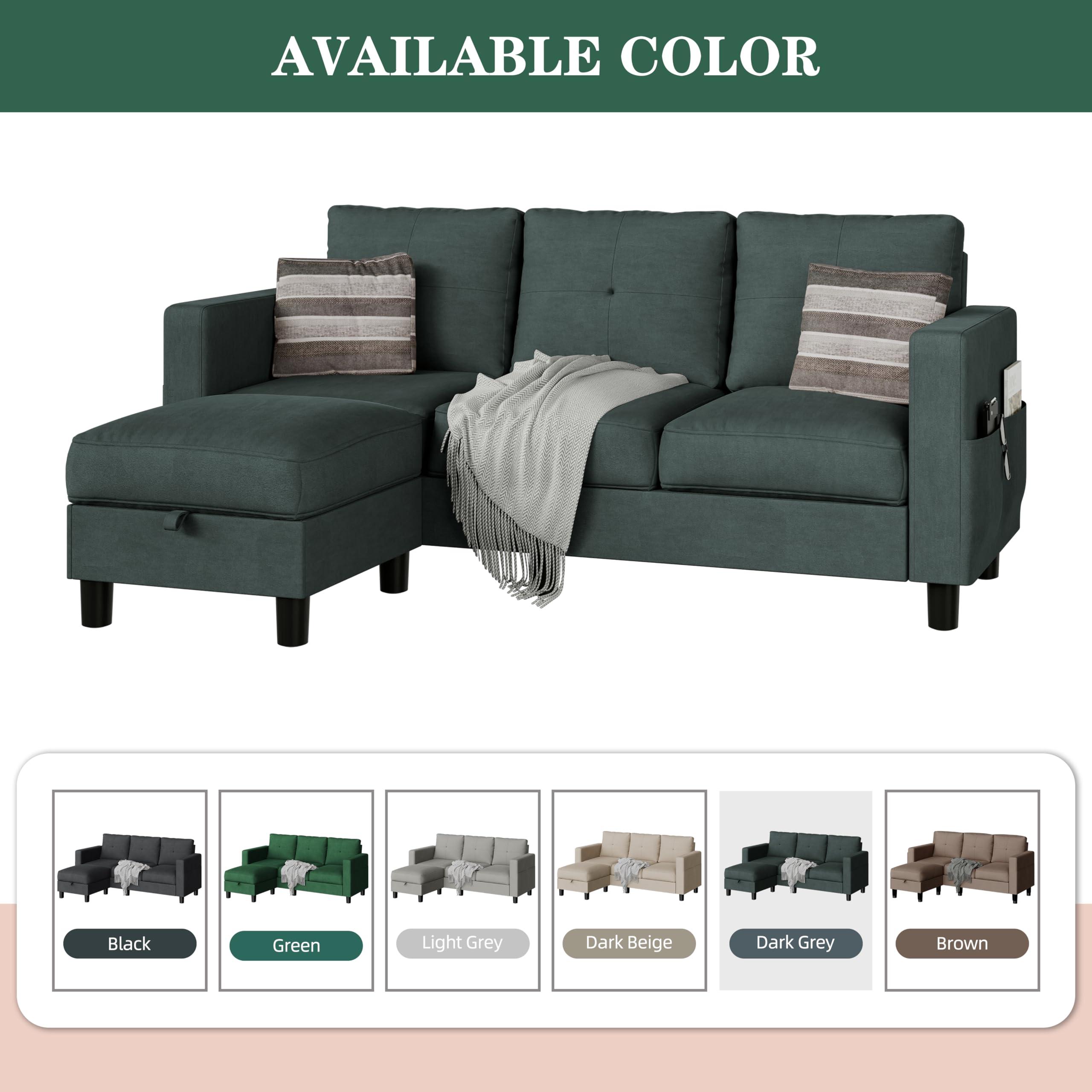 JAMFLY Sectional Sofas Couches for Living Room, L Shaped Couch with Storage Sofa Set, Small Couches for Small Spaces with Movable Ottoman, Dark Grey - Image 7