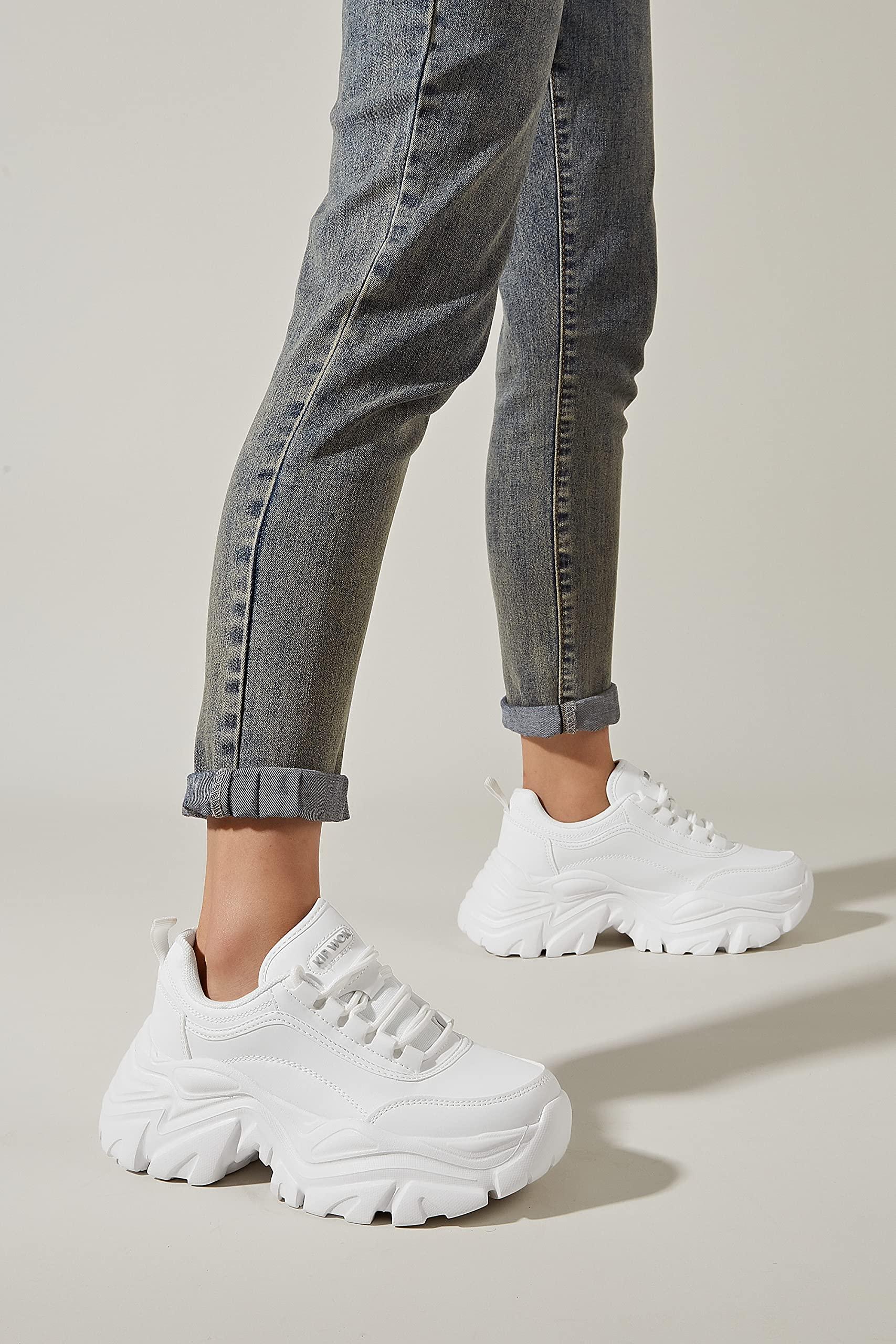 K KIP WOK Chunky Sneakers for Women Fashion Platform White Leather Casual Dad Shoes Comfortable Wedge Walking Sport Sneakers - Image 9