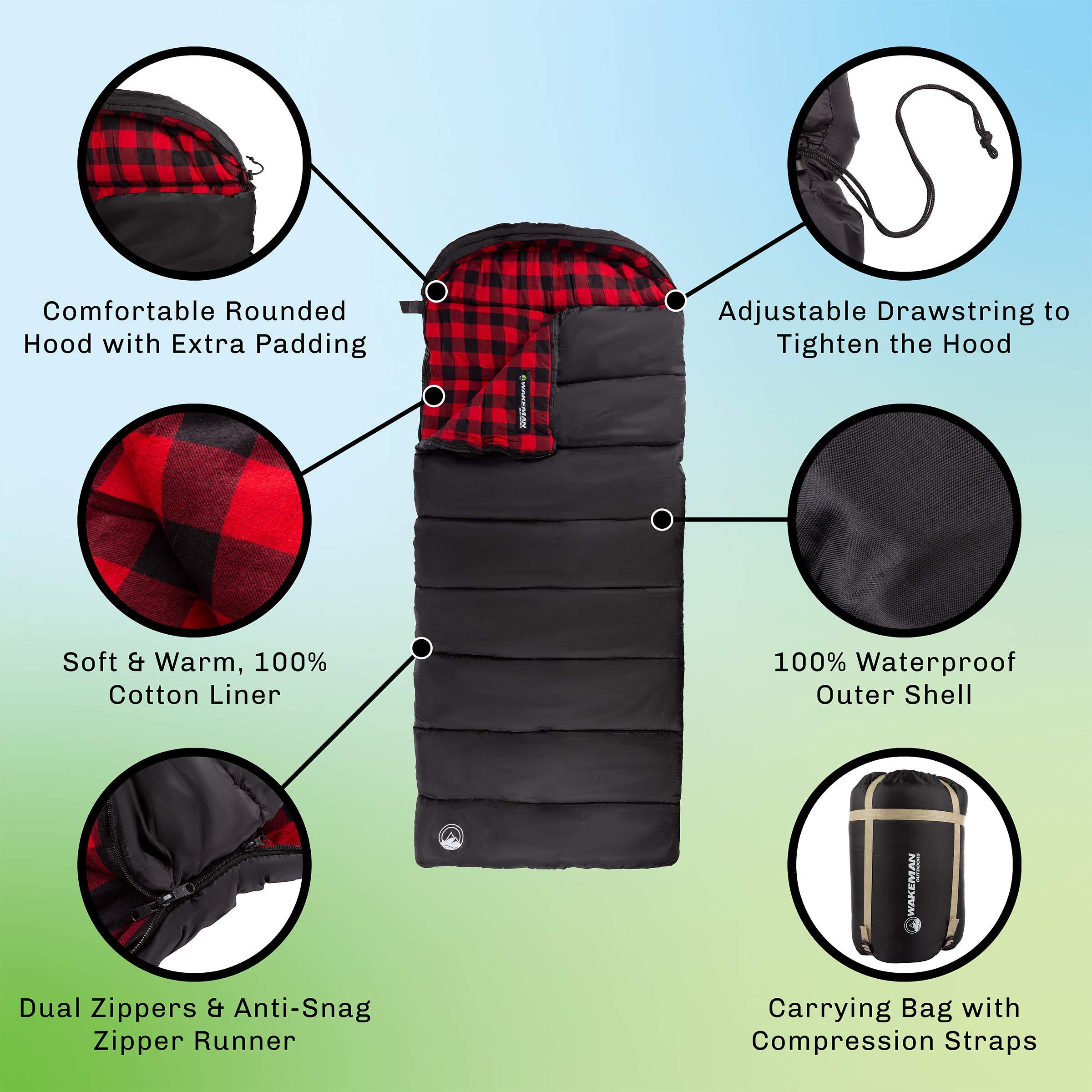 Sleeping Bag - Lightweight Envelope-Style 32F Rated Outdoor Sleeping Bag with Hood and Carry Case for Backpacking, Camping and Hiking by Wakeman (Navy) - Image 3