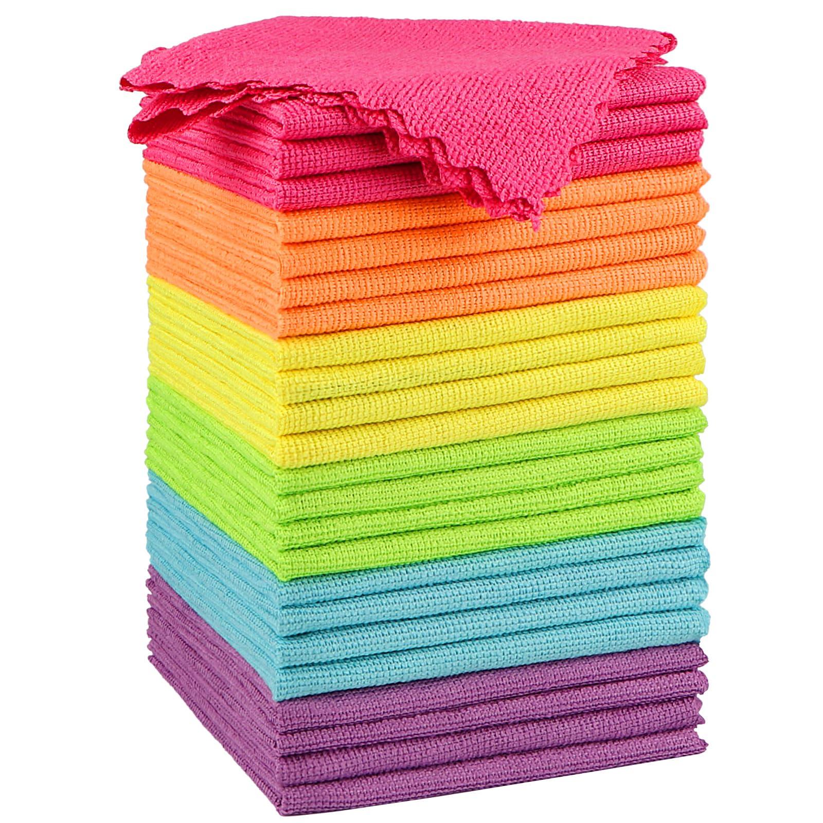 Orighty Microfiber Cleaning Cloth 12x12 inch, 24 Pack, Highly Absorbent Cleaning Supplies, Lint Free Cloths for Multiple-use, Powerful Clean Rags for House, Kitchen, Car Care (Multi-Color)