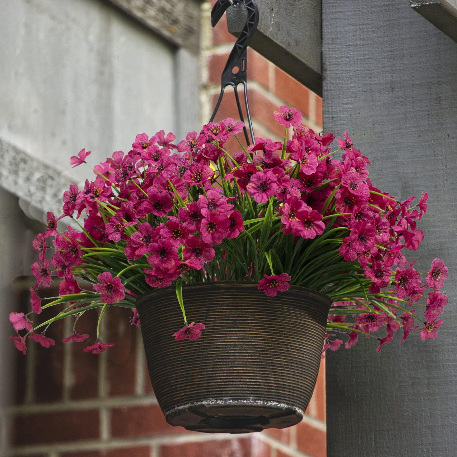 LikSoor 21 Bundles Artificial Outdoor UV Resistant Flowers No Fade Fake Outside Flowers Plastic Greenery Faux Shrubs Garden Porch Window Box Home Decoration(Rose Red) - Image 2