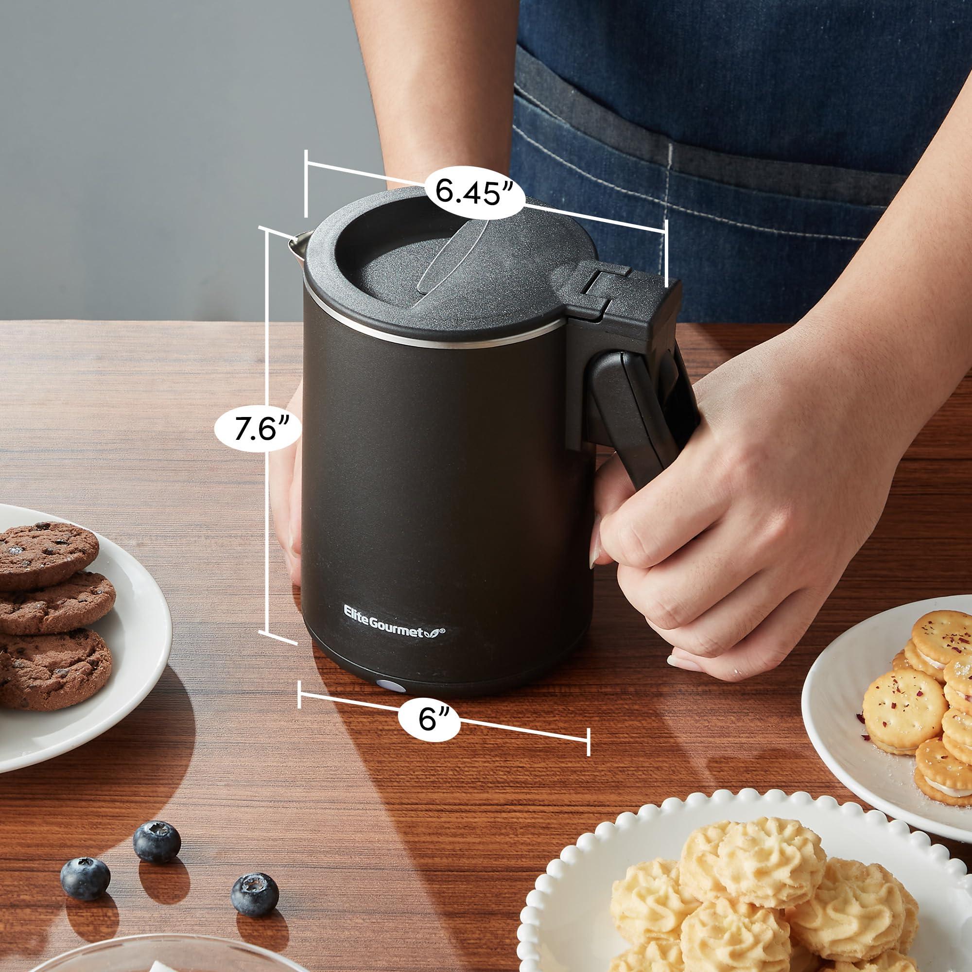 Elite Gourmet EKT719 Dual Volt 120-230V, Travel Double Wall Insulated Cool-Touch, 0.6L Electric Kettle, Stainless Steel Interior, Hinged-Locking Lid, Retractable Handle, Auto Shut-Off, Boil Dry, Black - Image 2