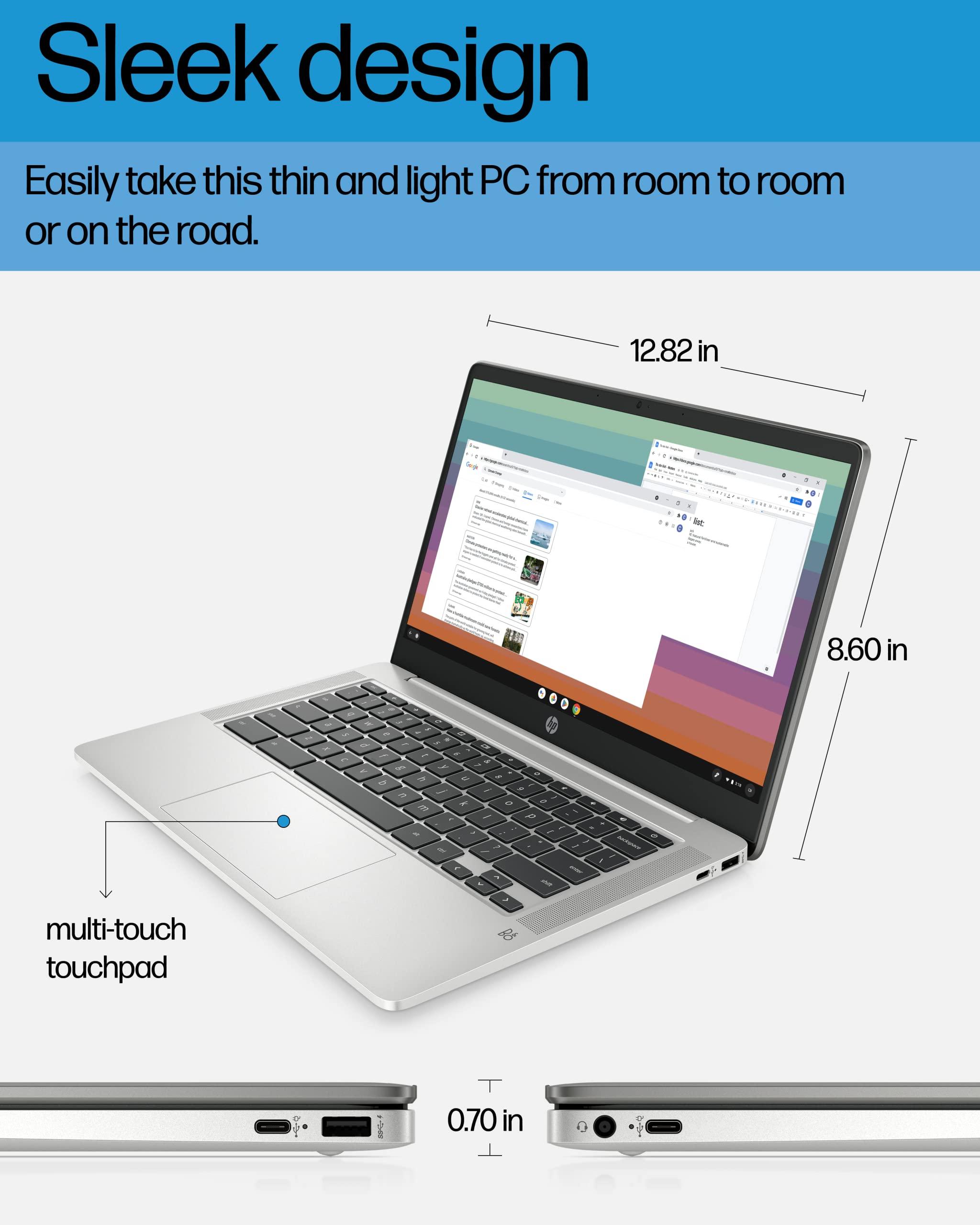 HP Chromebook 14 Laptop, Intel Celeron N4120, 4 GB RAM, 64 GB eMMC, 14" HD Display, Chrome OS, Thin Design, 4K Graphics, Long Battery Life, Ash Gray Keyboard (14a-na0226nr, 2022, Mineral Silver) - Image 5