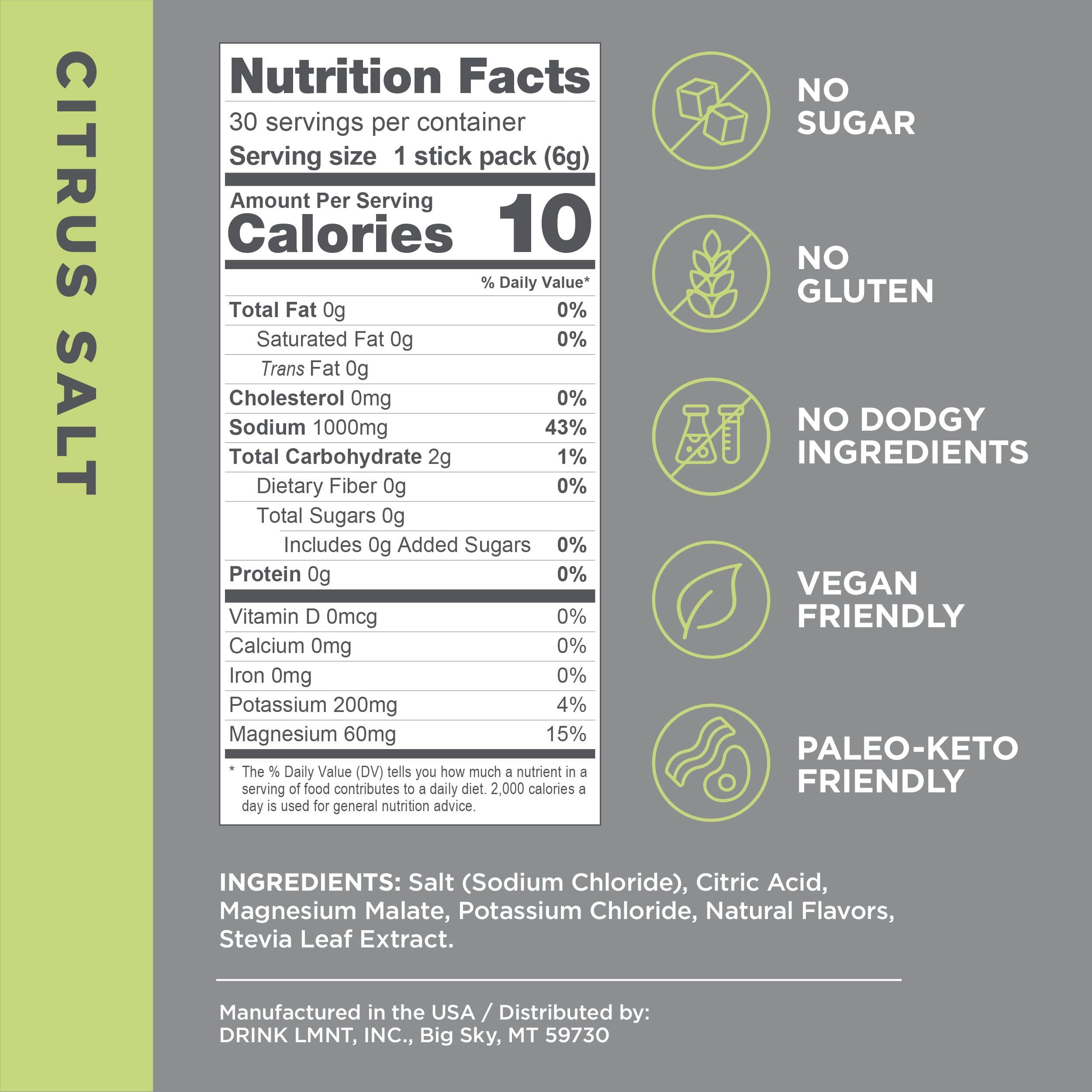 LMNT Zero Sugar Electrolytes - Citrus Salt | Drink Mix | 30-Count - Image 2
