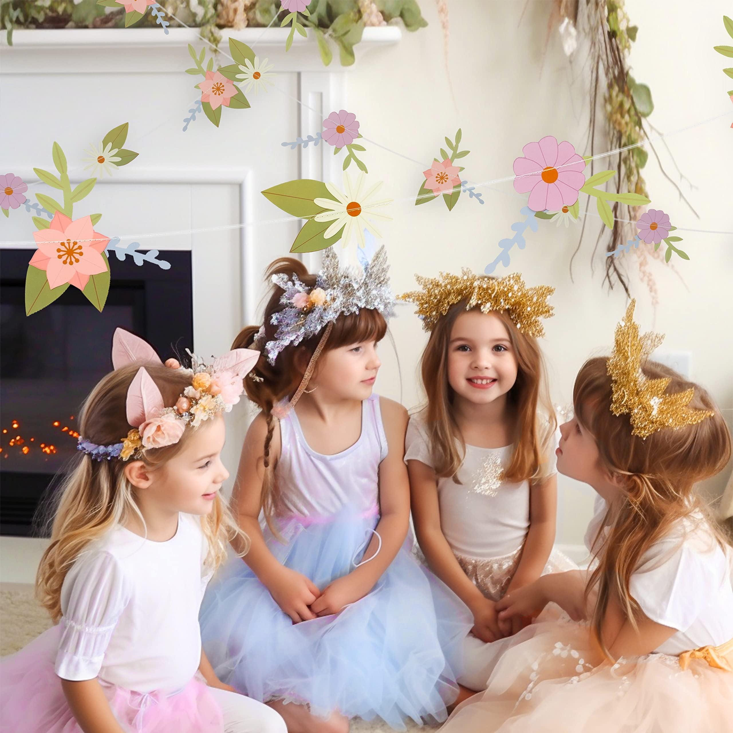 Cheerland Flower Birthday Decoration Wildflower Fairy Garland Flower Paper Floral Banner for Spring Party Woodland Baby Shower Tea Party Banner for Enchanted Garden Wedding Nursery Decor Supplies - Image 6