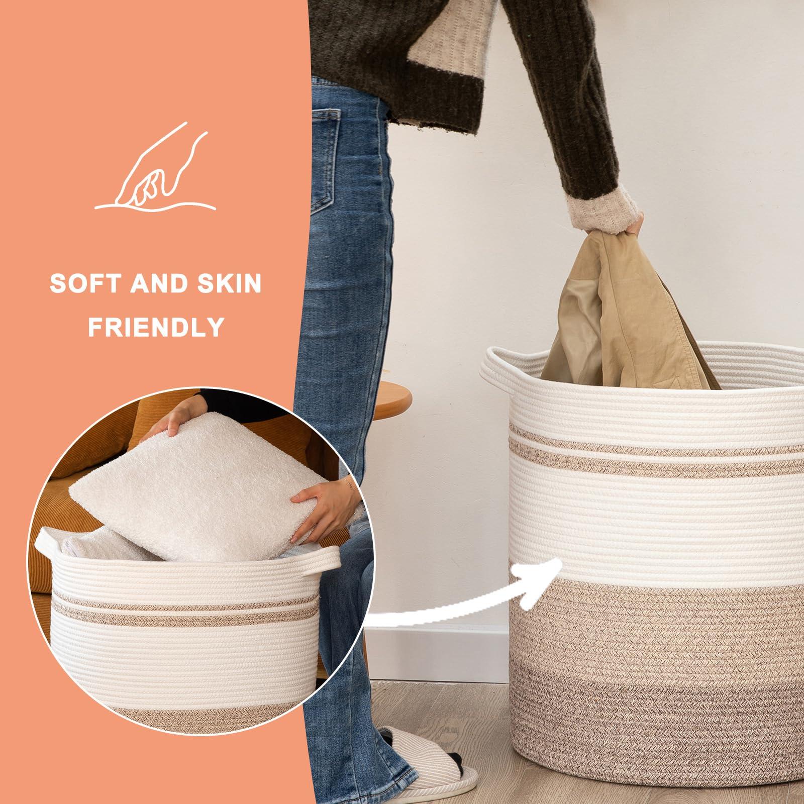 OIAHOMY 80L Laundry Baskets Hamper with Handles,Decorative Basket for Living room,Woven Storage Basket for Toys Bin,Pillows, Blankets,Clothes-20x18in-Gradient Yellow - Image 7